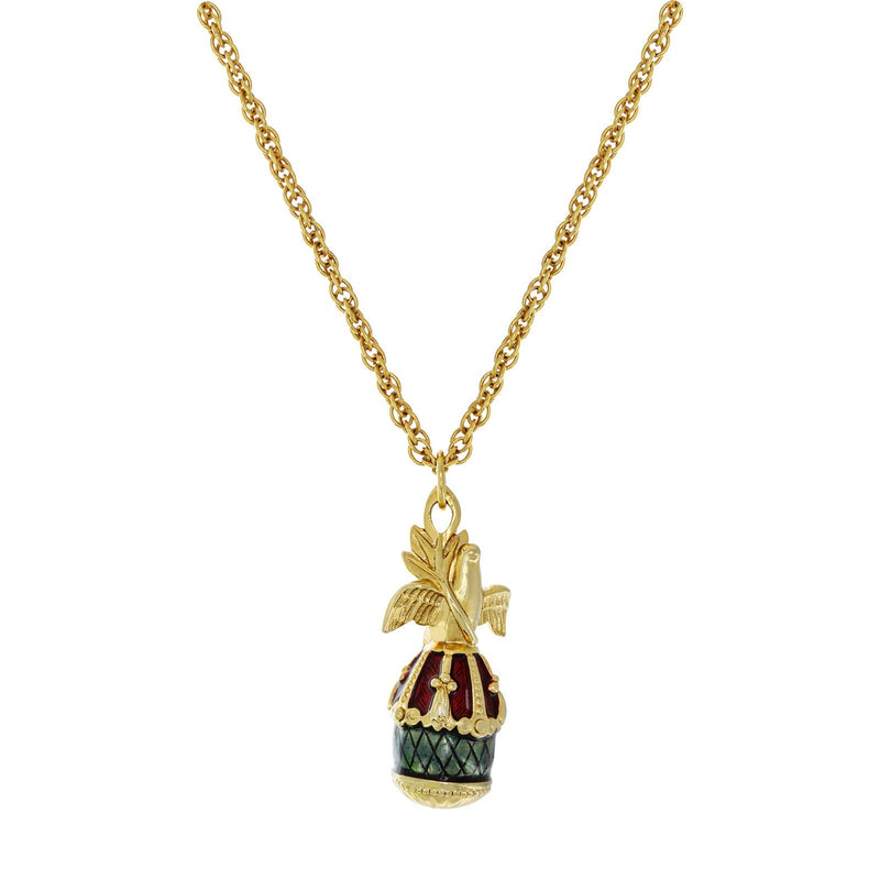 1928 Jewelry Gold Dove Blue and Red Egg Pendant Necklace 24 Inch