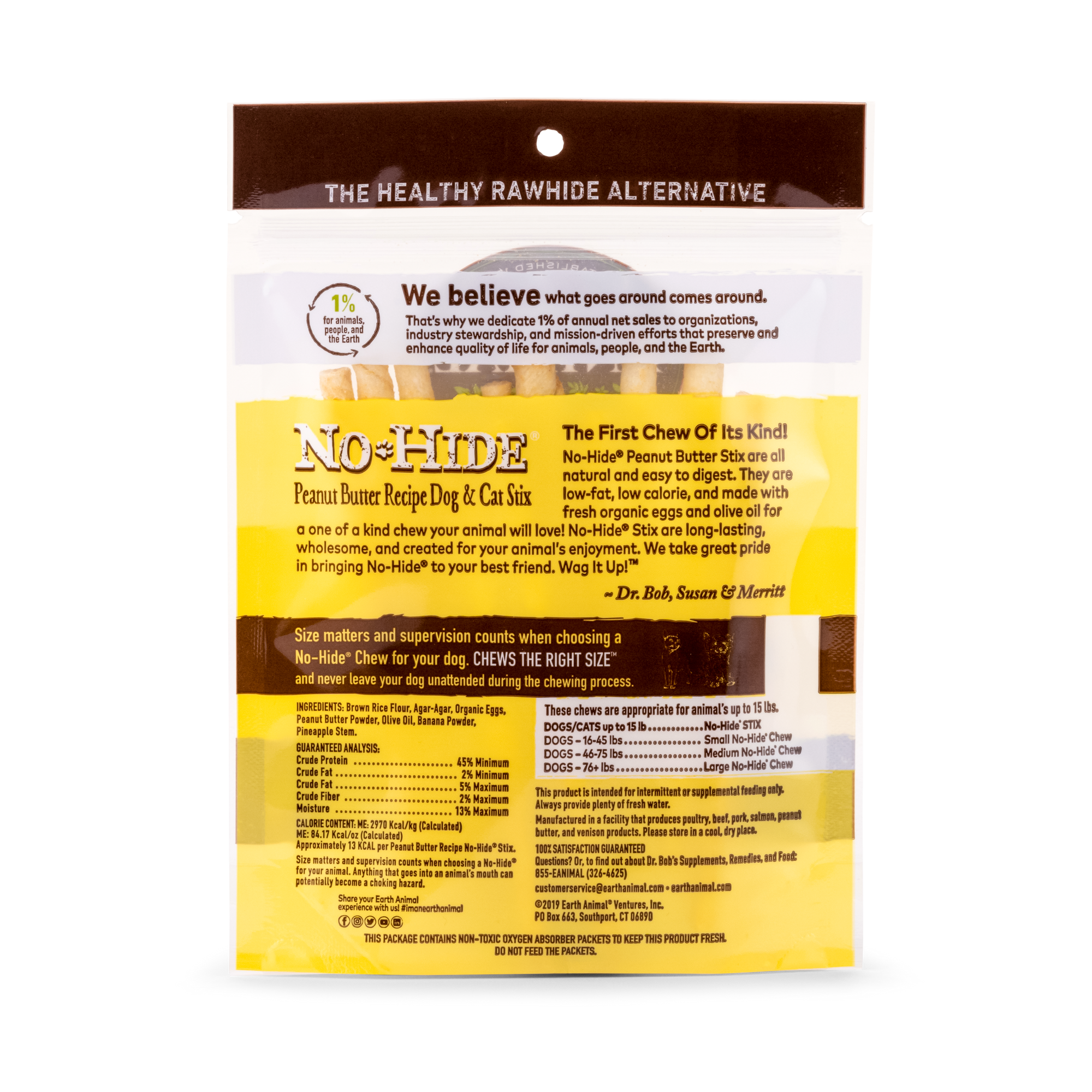 Earth Animal No Hide Peanut Butter Pet Stix (10pk) (1.6oz) - HT Animal Supply
