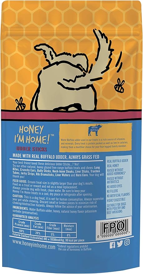 Honey Im Home Buffalo Udder Sticks Dog Treats (4oz) - HT Animal Supply