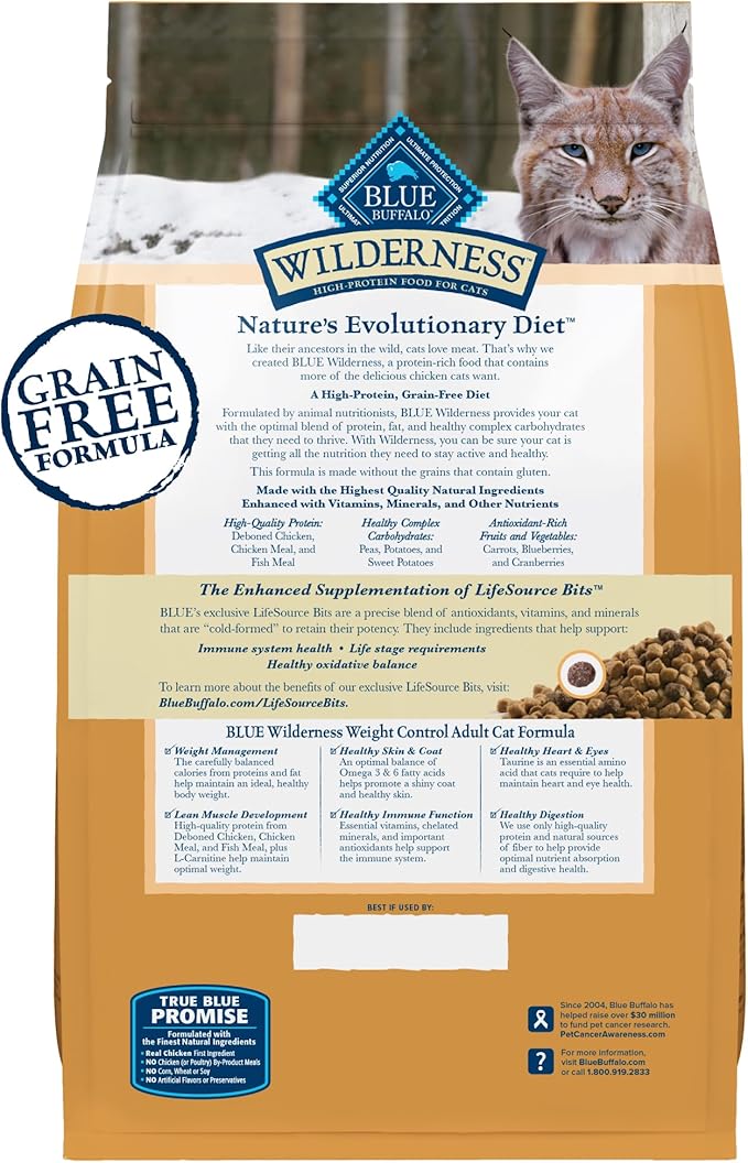 Blue Buffalo Wilderness Adult Grain-Free Weight Control Chicken Dry Cat Food (5lb)