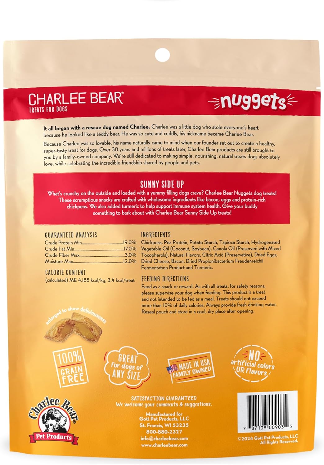 Charlee Bear Nuggets Skin & Coat Sunny Side Dog Treats (8oz) - HT Animal Supply