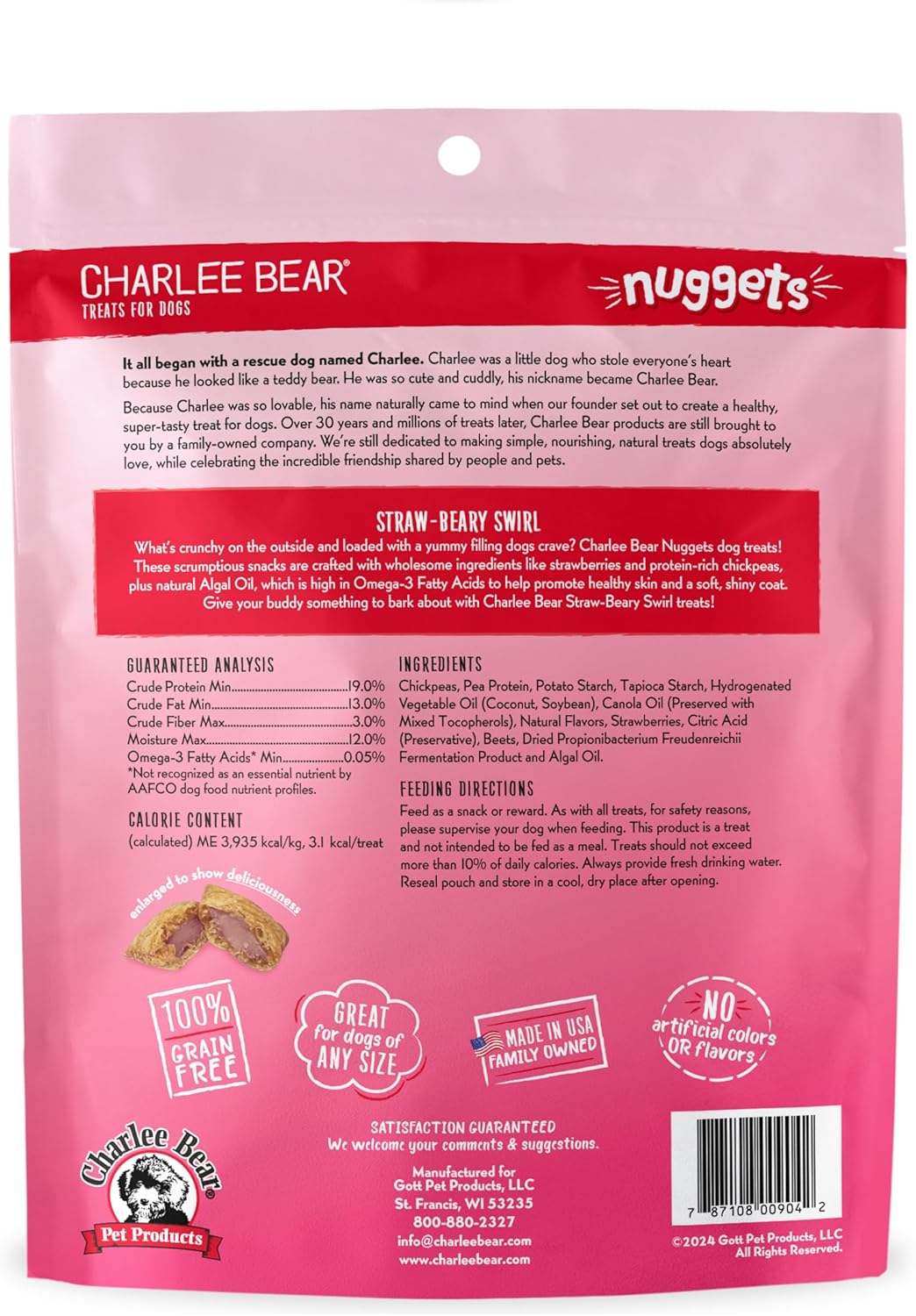 Charlee Bear Nuggets Immune Straw-Beary Dog Treats (8oz) - HT Animal Supply