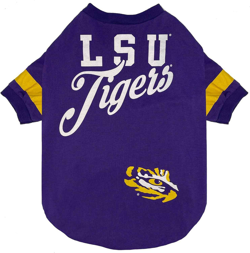 NCAA Louisiana State University Tigers Striped-Sleeve Dog T-Shirt