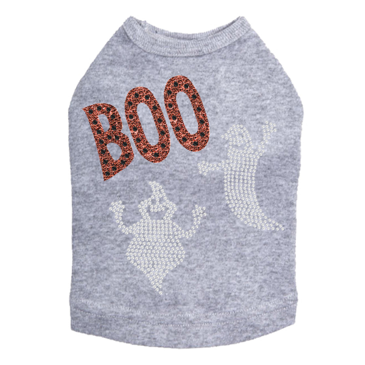 Orange Glitter Boo with Rhinestone Ghost - Dog Tank