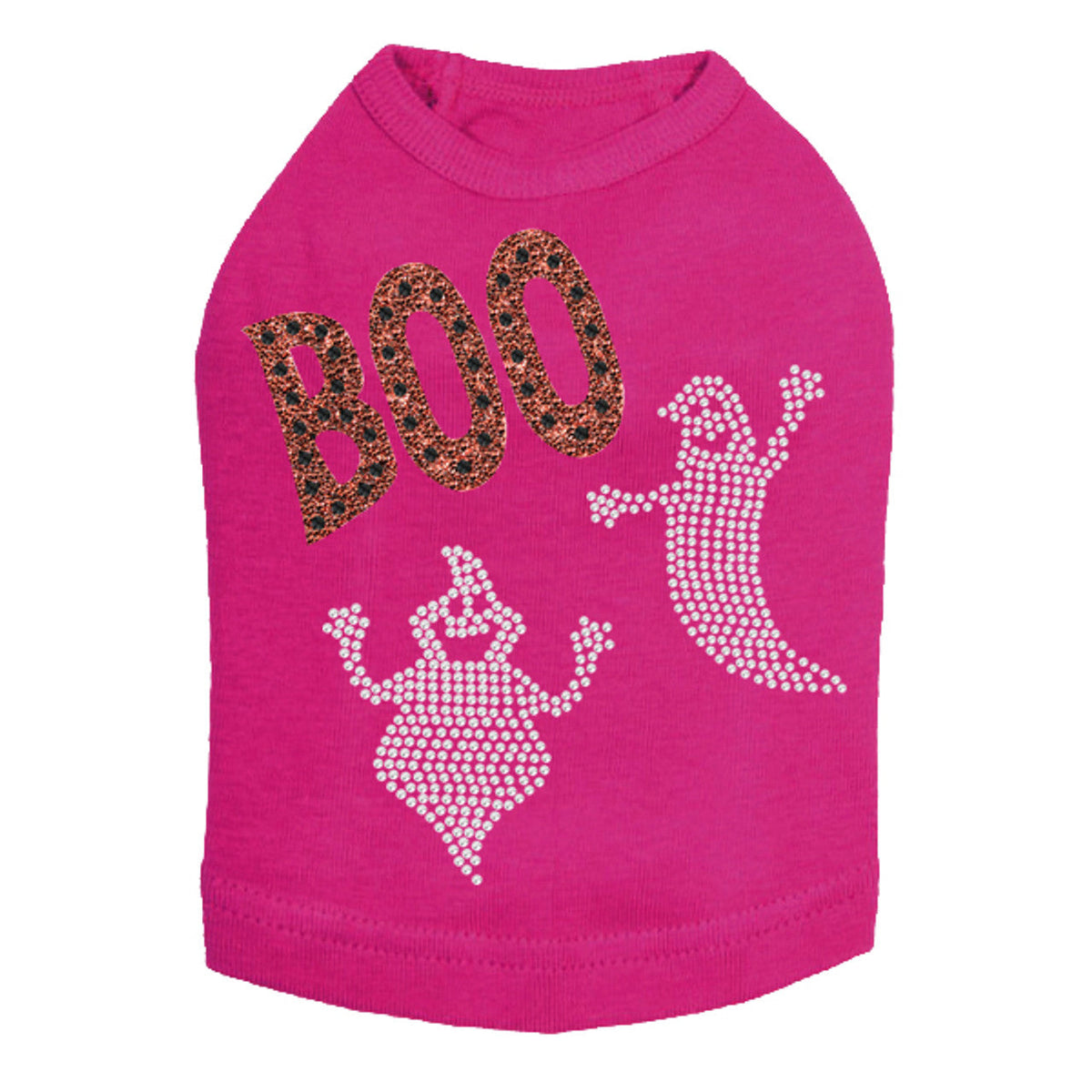 Orange Glitter Boo with Rhinestone Ghost - Dog Tank