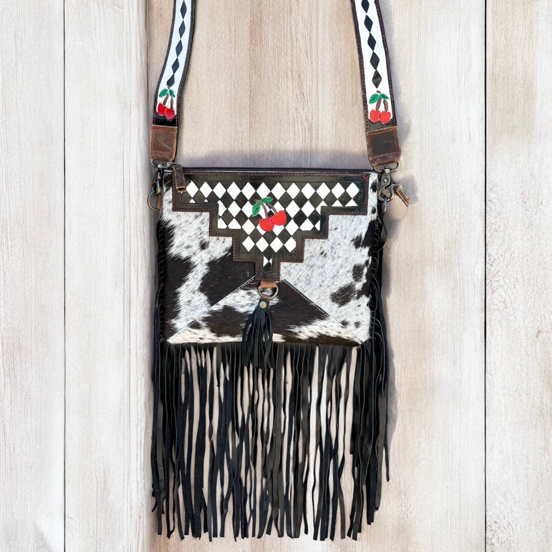 Cherry Checker Tooled & Cowhide Crossbody Bag