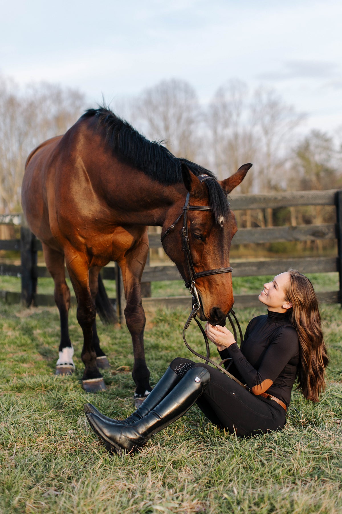 San Eligius black Blair riding top, turtleneck with elbow patches, elbow patch close-up