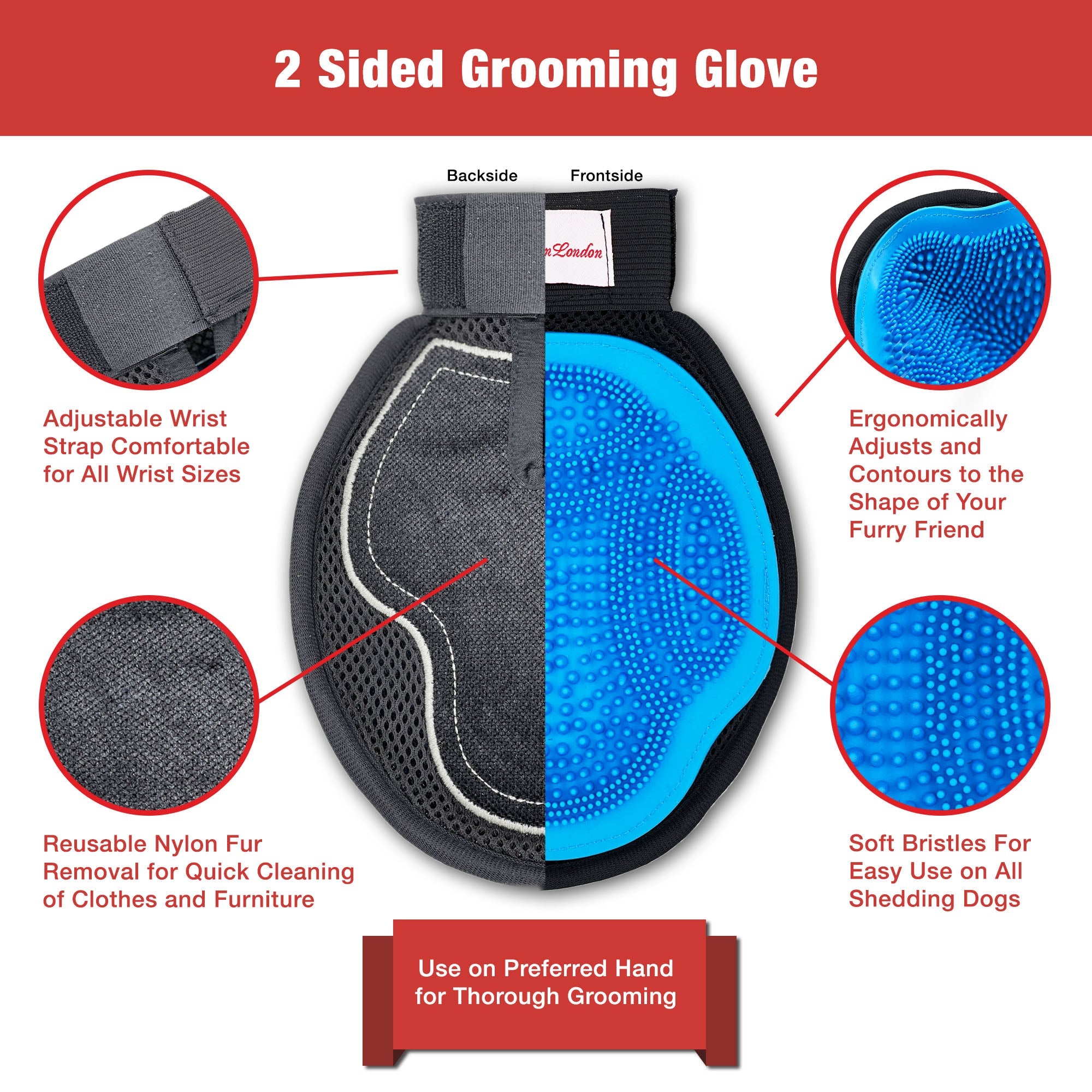 3 in 1 Pet Grooming Glove for Dogs & Cats - Double Sided