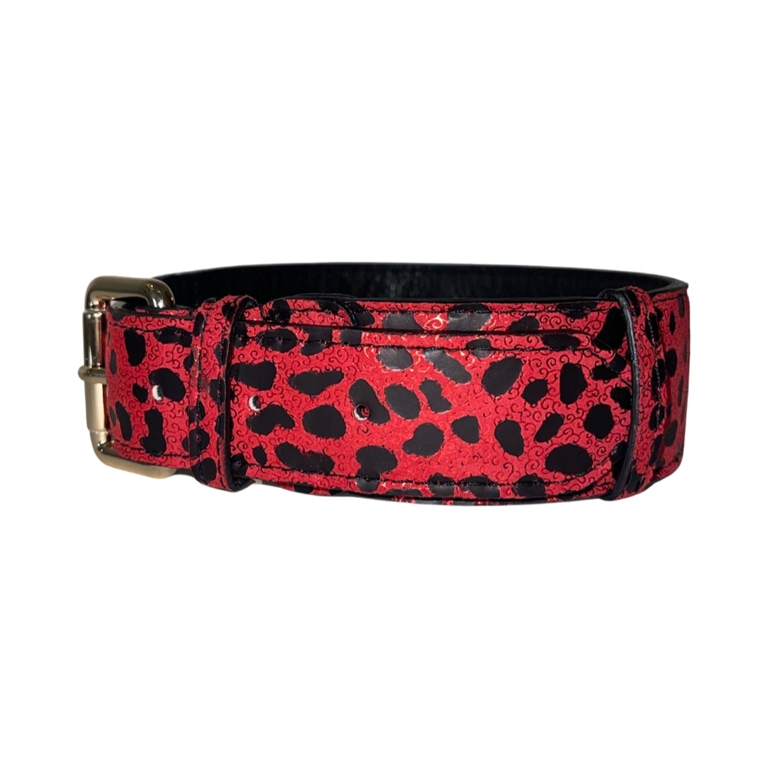 Allysa Payne Red & Black Leopard Print Italian Leather Classic Dog Collar
