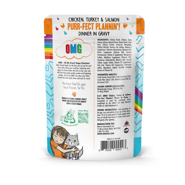 BFF OMG Adult Purr-fect Plannin Chicken, Turkey, and Salmon Wet Cat Pouch (2.8oz)