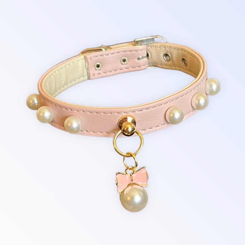 Bark 5th Ave., LLC Beaded Pearls and Bow Collar Genuine Leather pet supplies