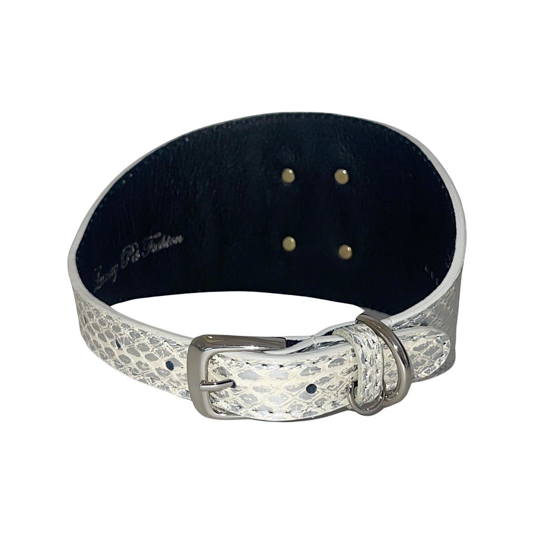 Allysa Payne Glamorous Silver Snake With our Custom Swarovski Crystal Rivet Dog Collar