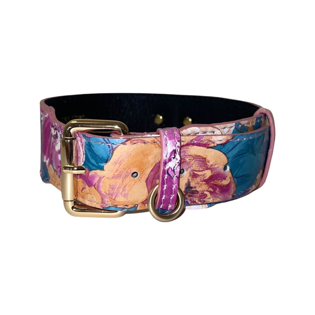 Allysa Payne Floral Print Italian Leather Classic Dog Collar