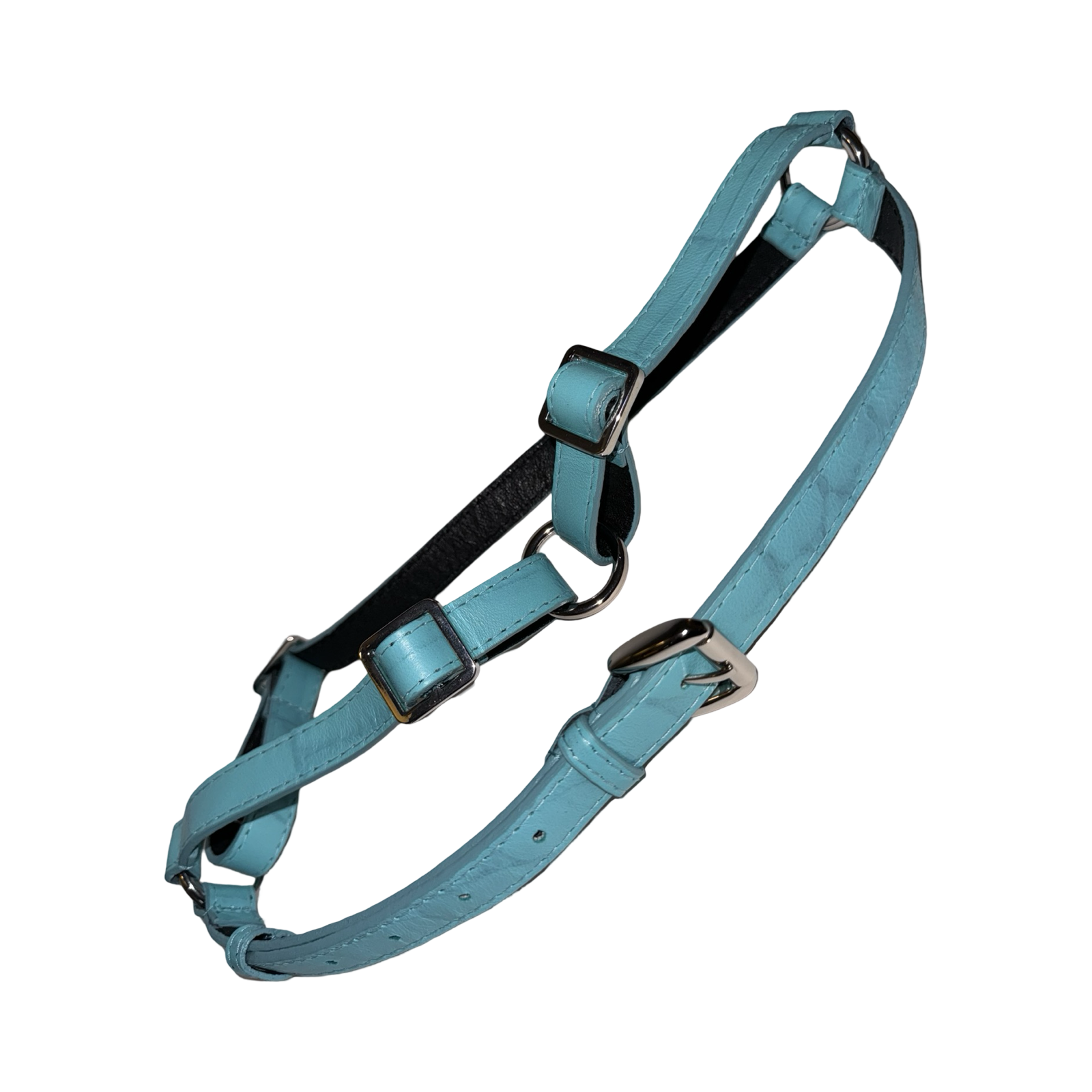 Allysa Payne The Tiffany Collection Turquoise Blue Embossed Croc Italian Leather Dog Harness, With Silver Hardware