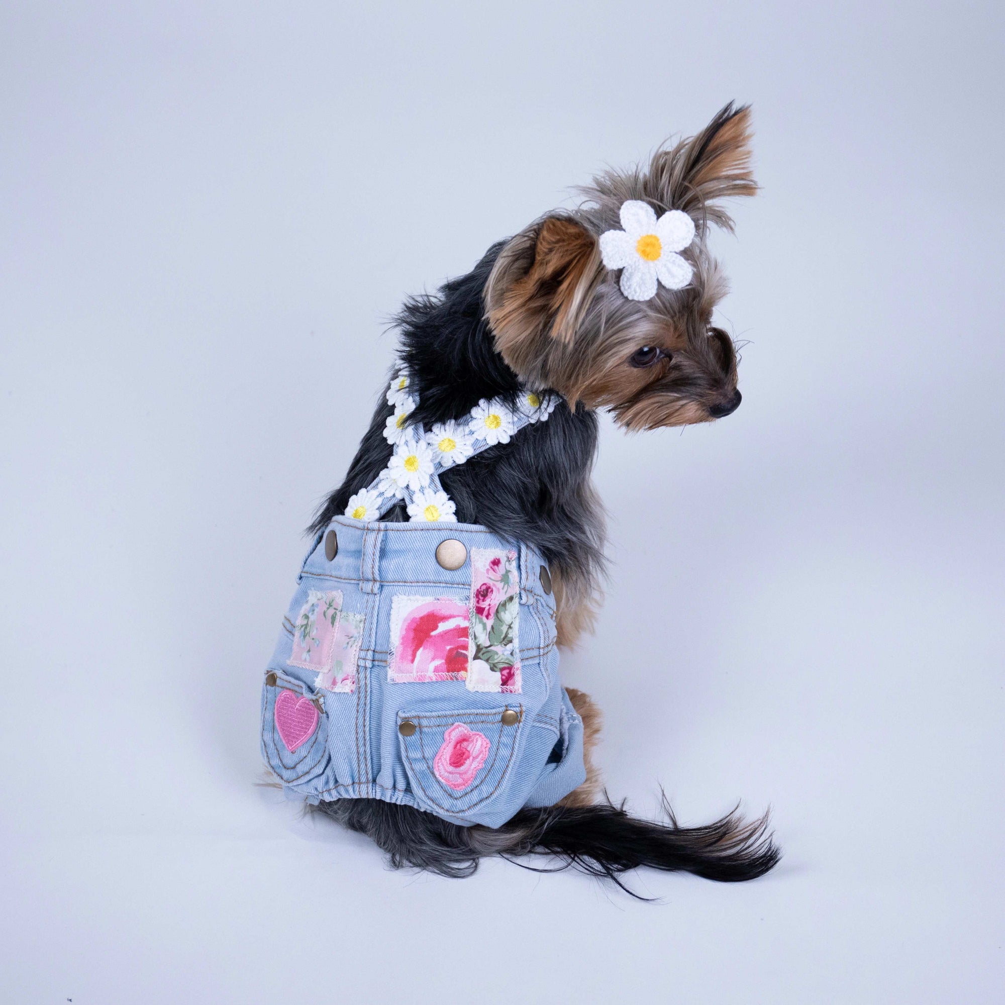 Heads or Tails Pup Floral Patchwork Dog Overalls
