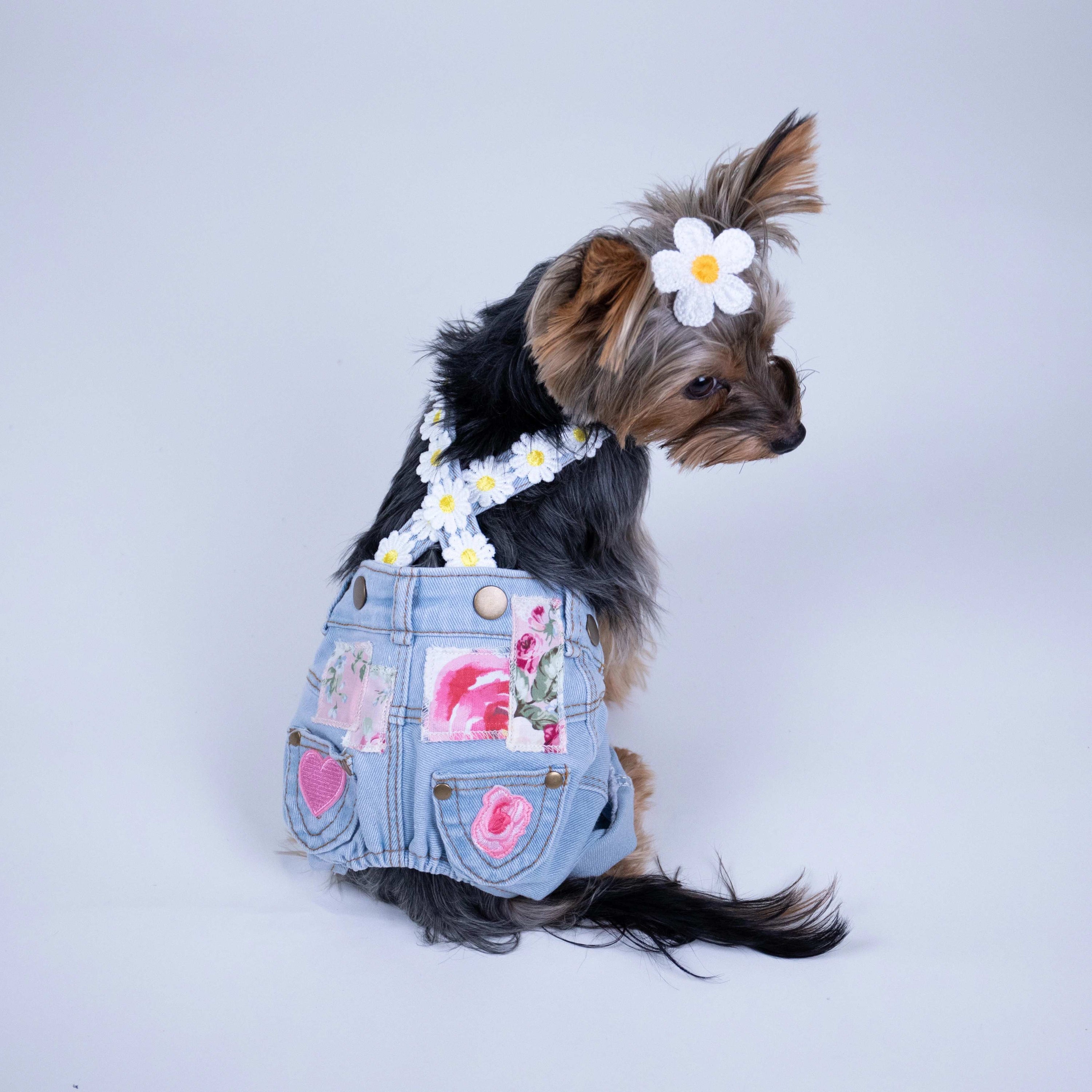 Heads or Tails Pup Floral Patchwork Dog Overalls