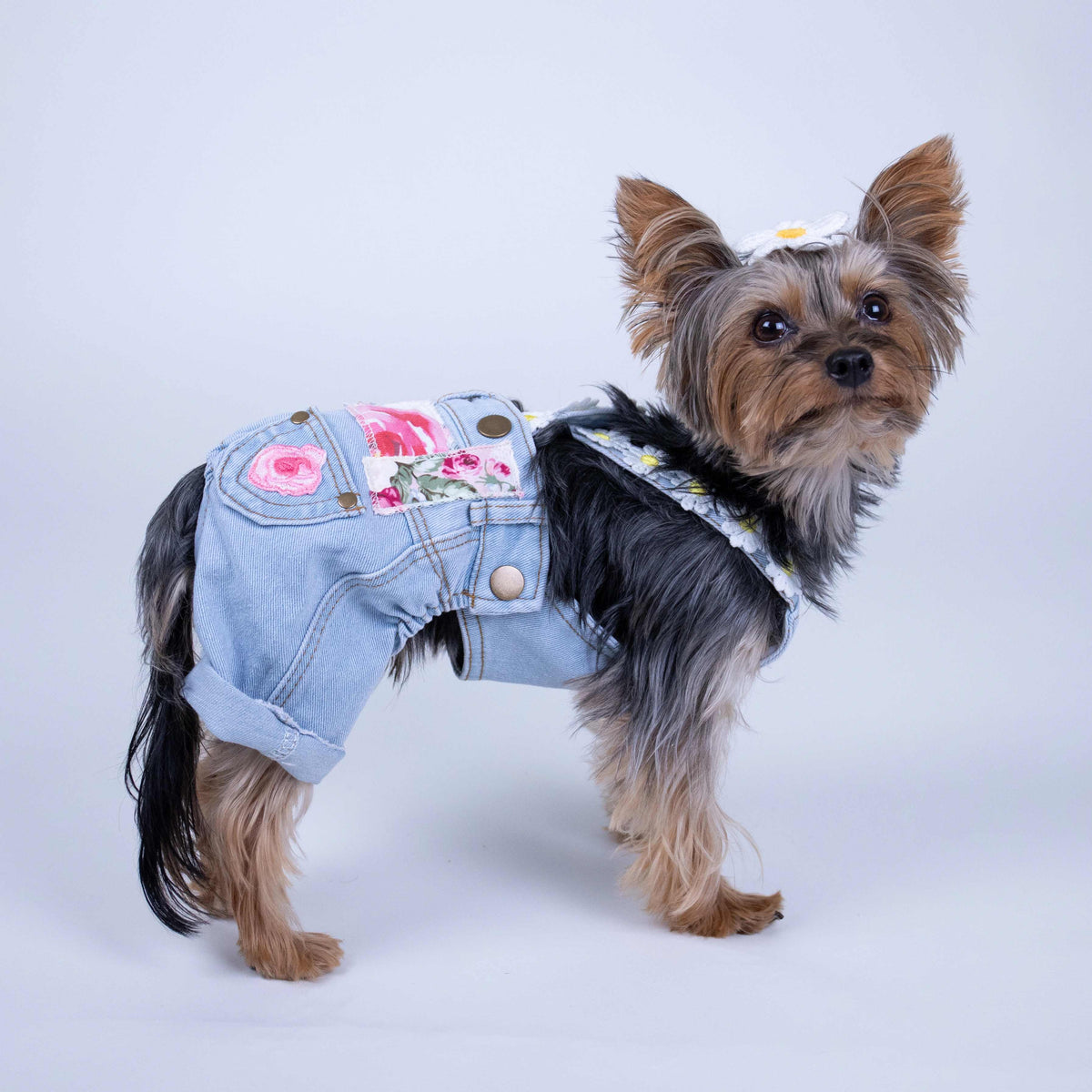 Heads or Tails Pup Floral Patchwork Dog Overalls