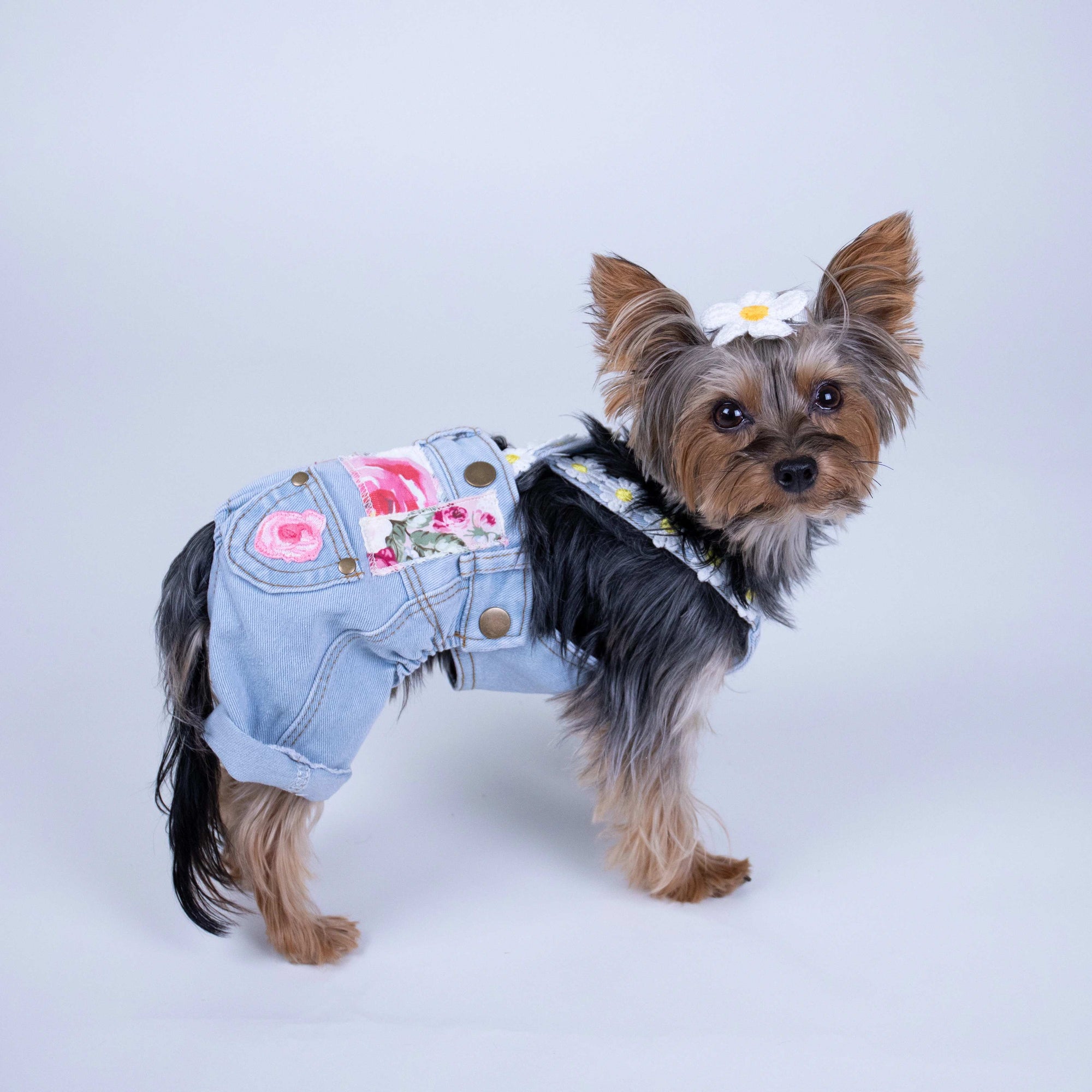 Heads or Tails Pup Floral Patchwork Dog Overalls