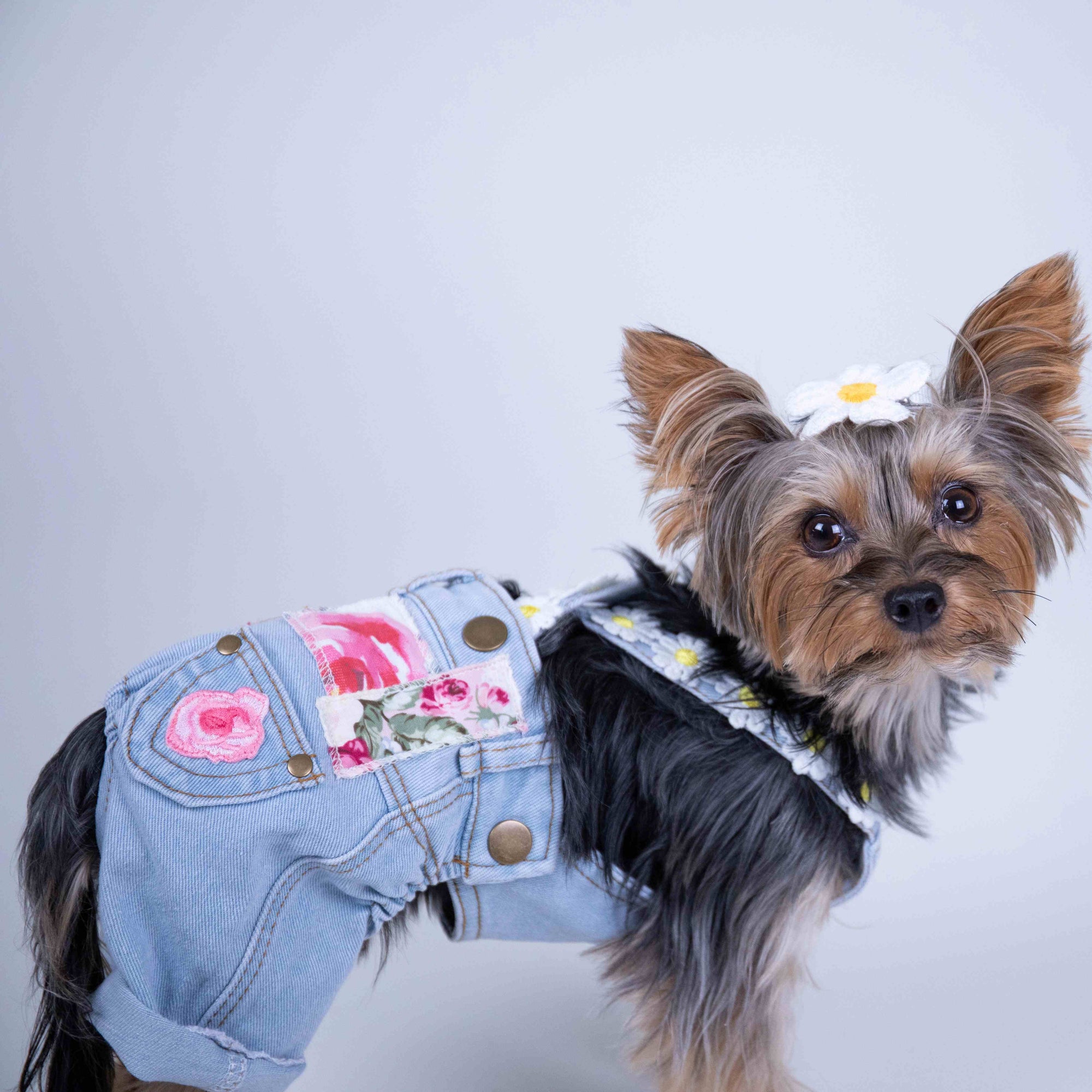 Heads or Tails Pup Floral Patchwork Dog Overalls