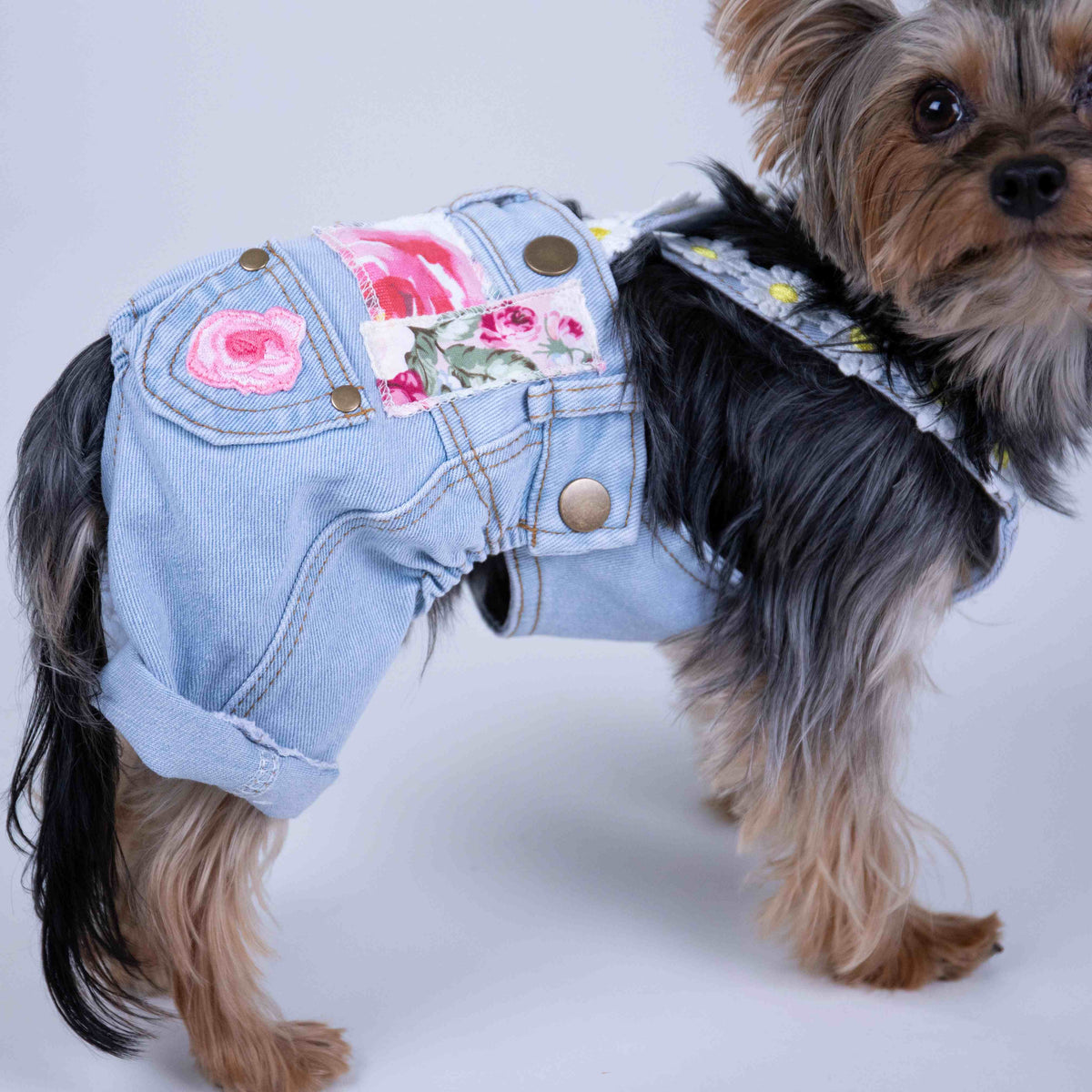 Heads or Tails Pup Floral Patchwork Dog Overalls
