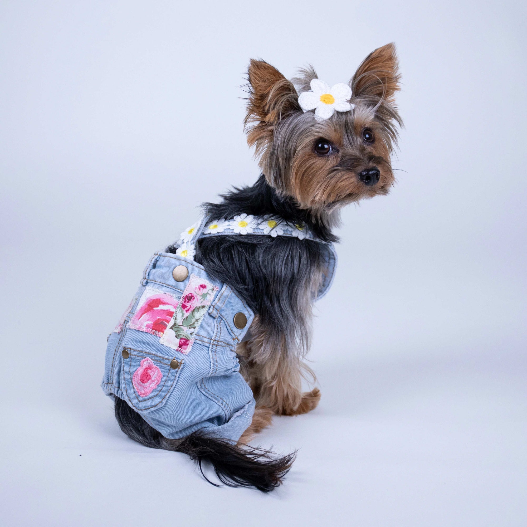 Heads or Tails Pup Floral Patchwork Dog Overalls