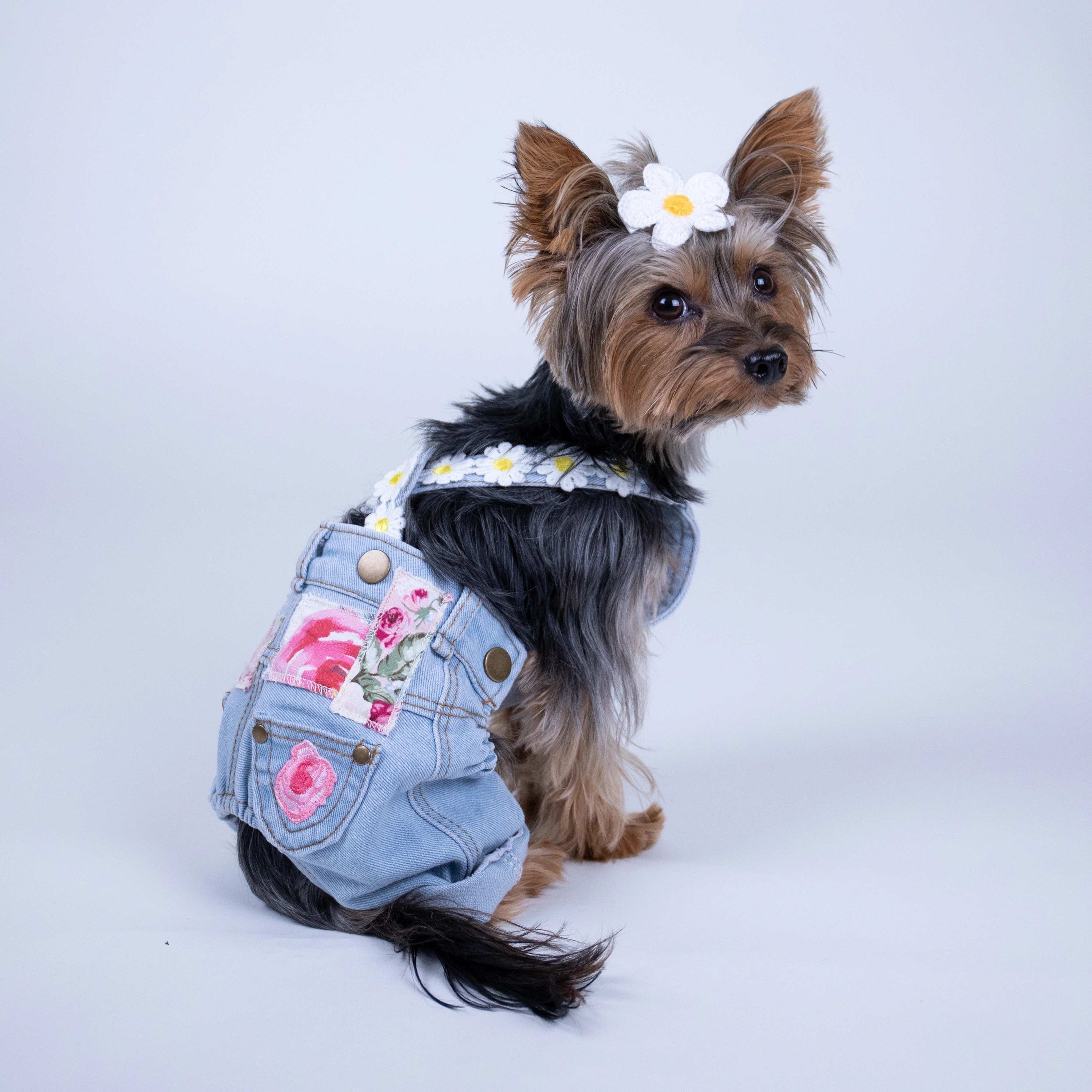 Heads or Tails Pup Floral Patchwork Dog Overalls