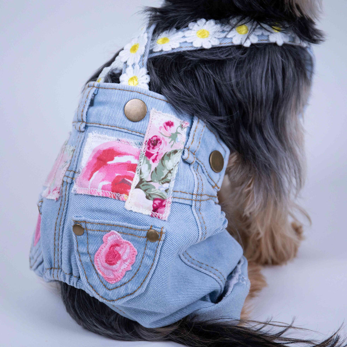 Heads or Tails Pup Floral Patchwork Dog Overalls