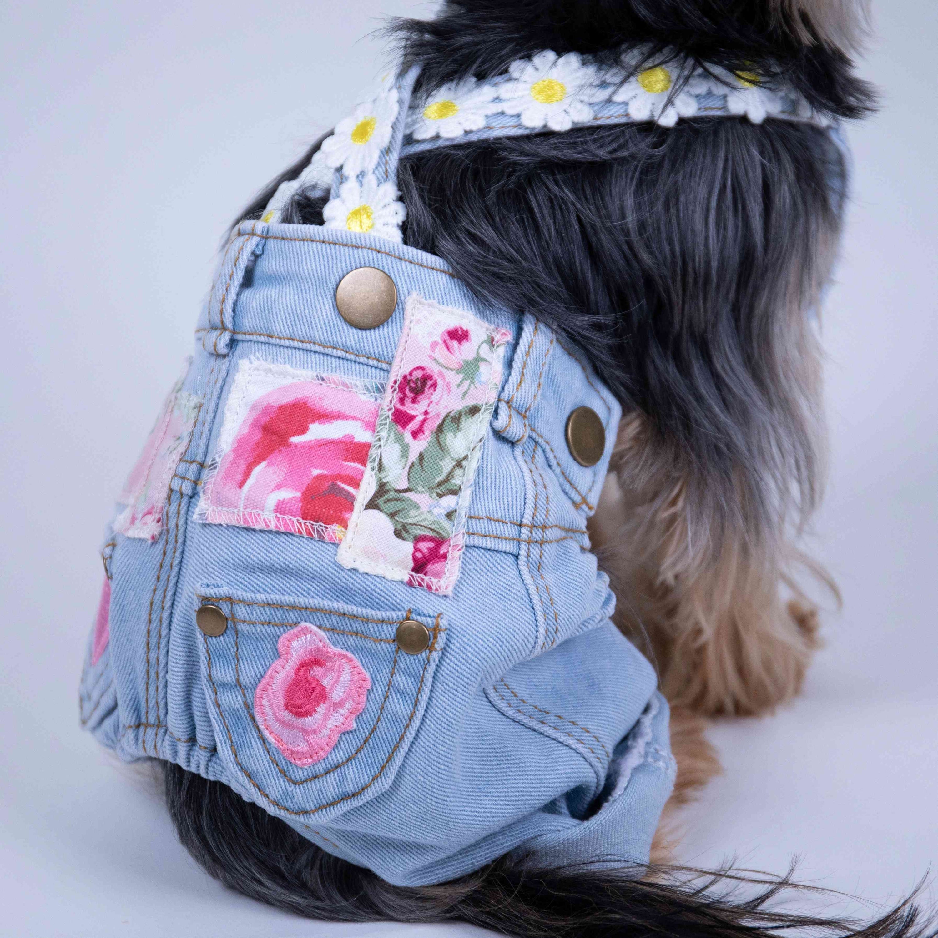 Heads or Tails Pup Floral Patchwork Dog Overalls