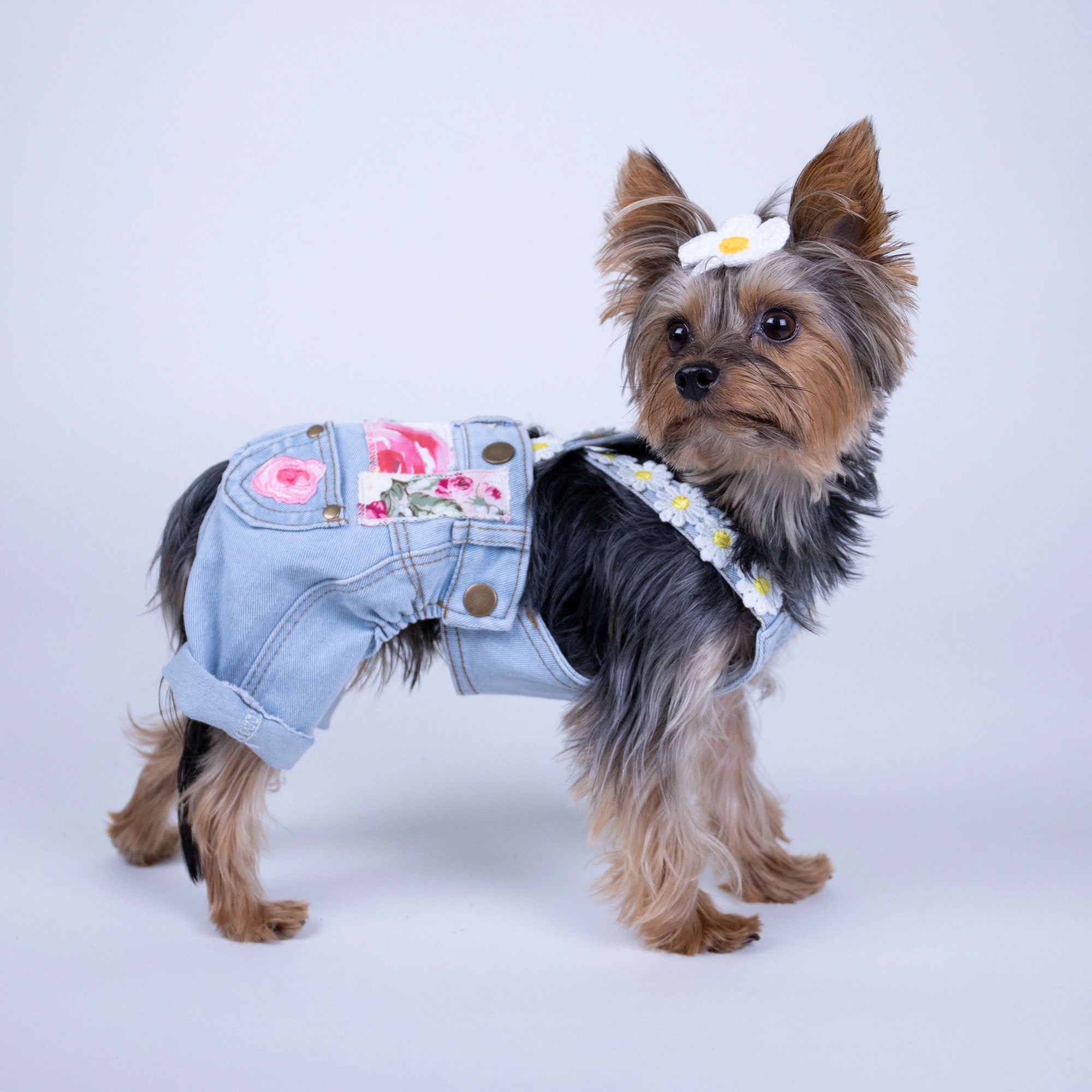 Heads or Tails Pup Floral Patchwork Dog Overalls