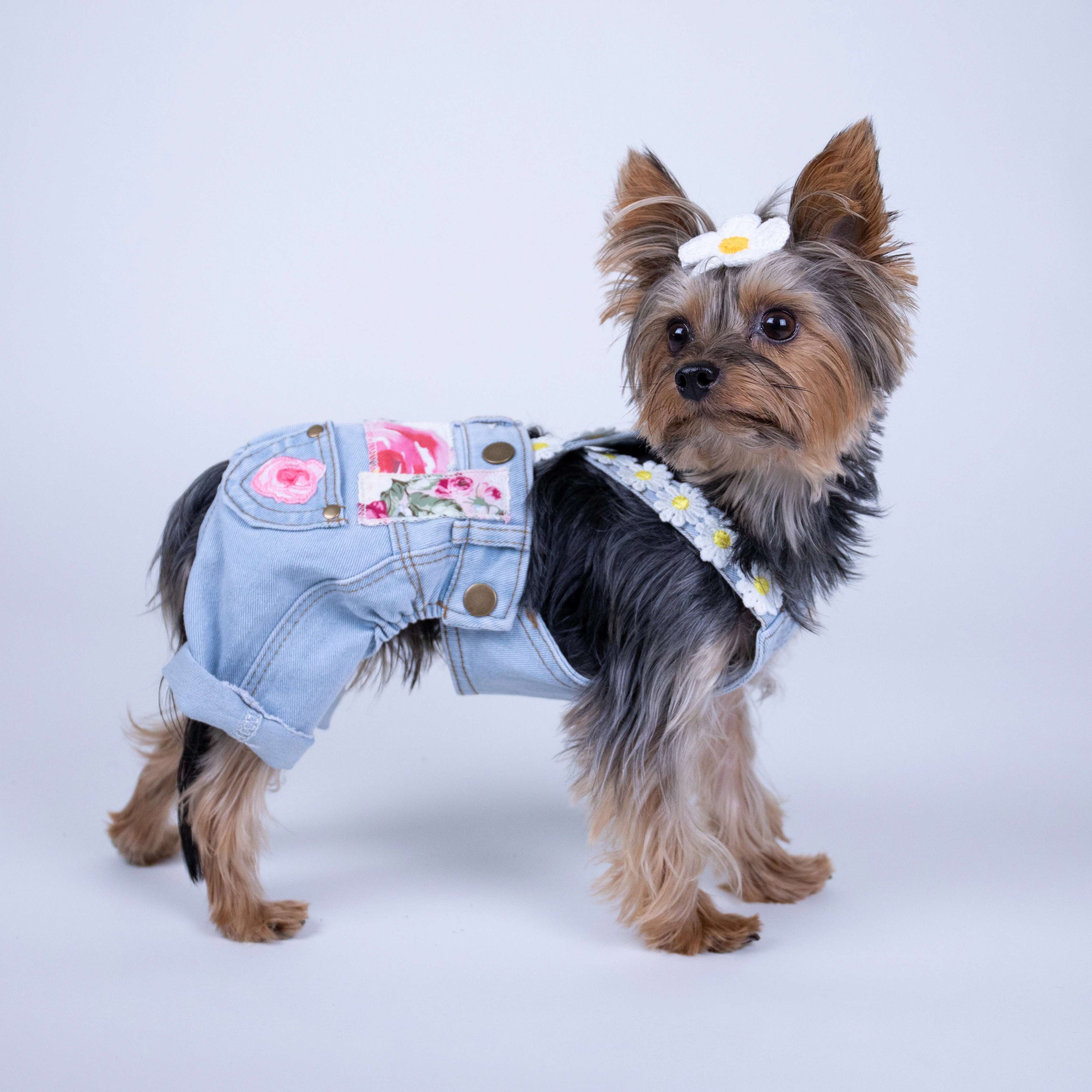 Heads or Tails Pup Floral Patchwork Dog Overalls