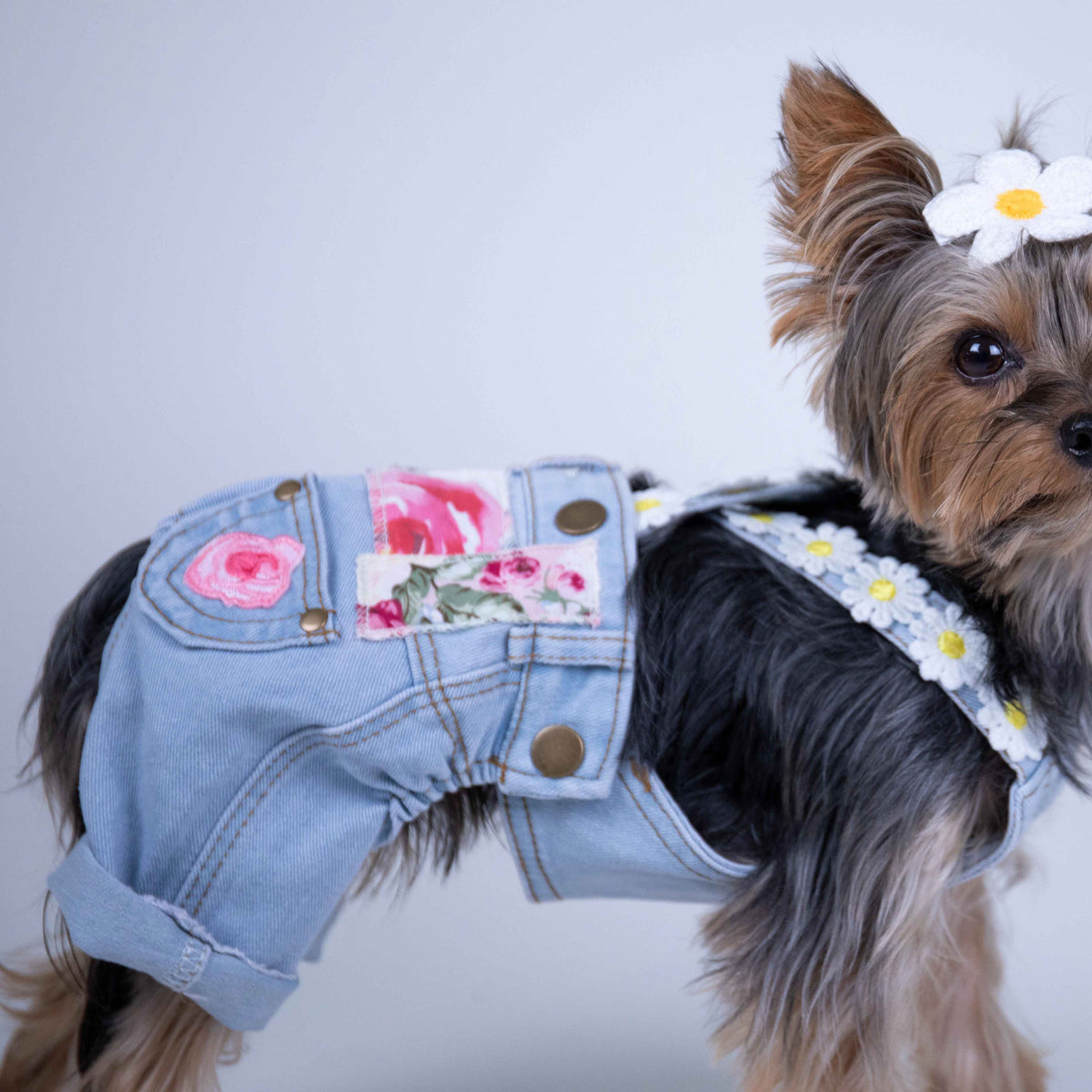 Heads or Tails Pup Floral Patchwork Dog Overalls