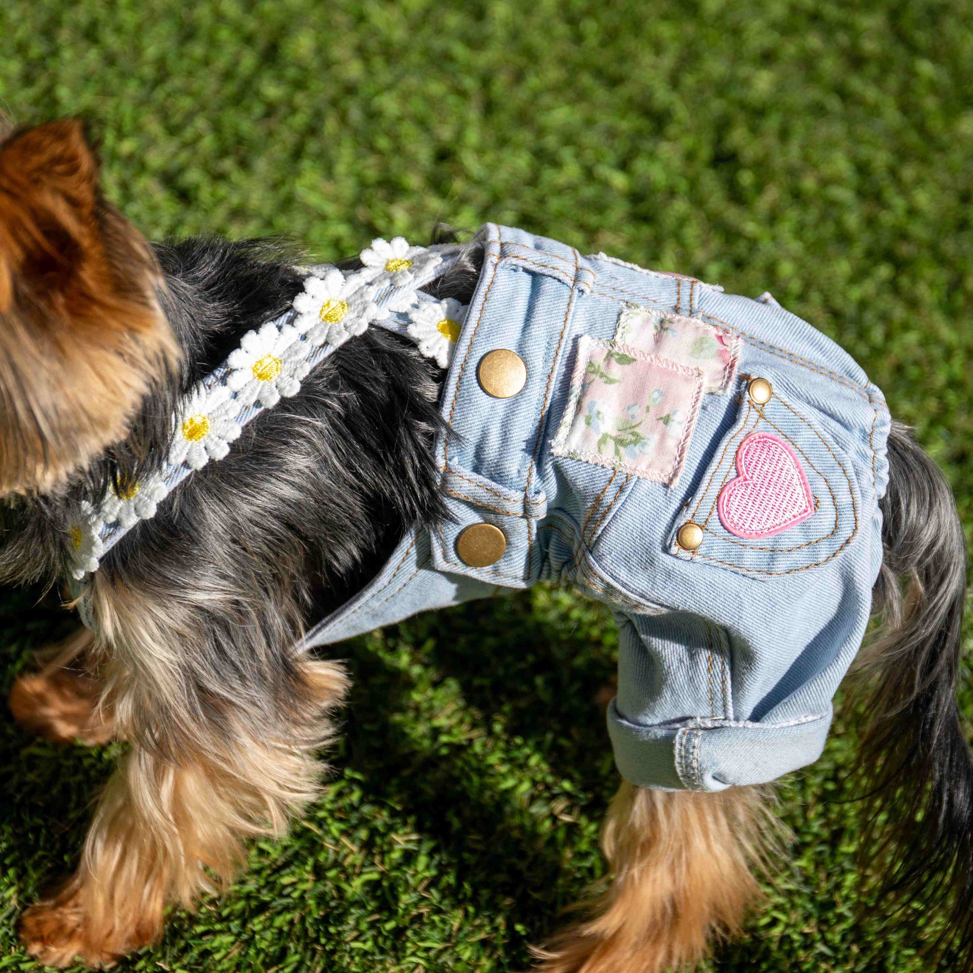 Heads or Tails Pup Floral Patchwork Dog Overalls