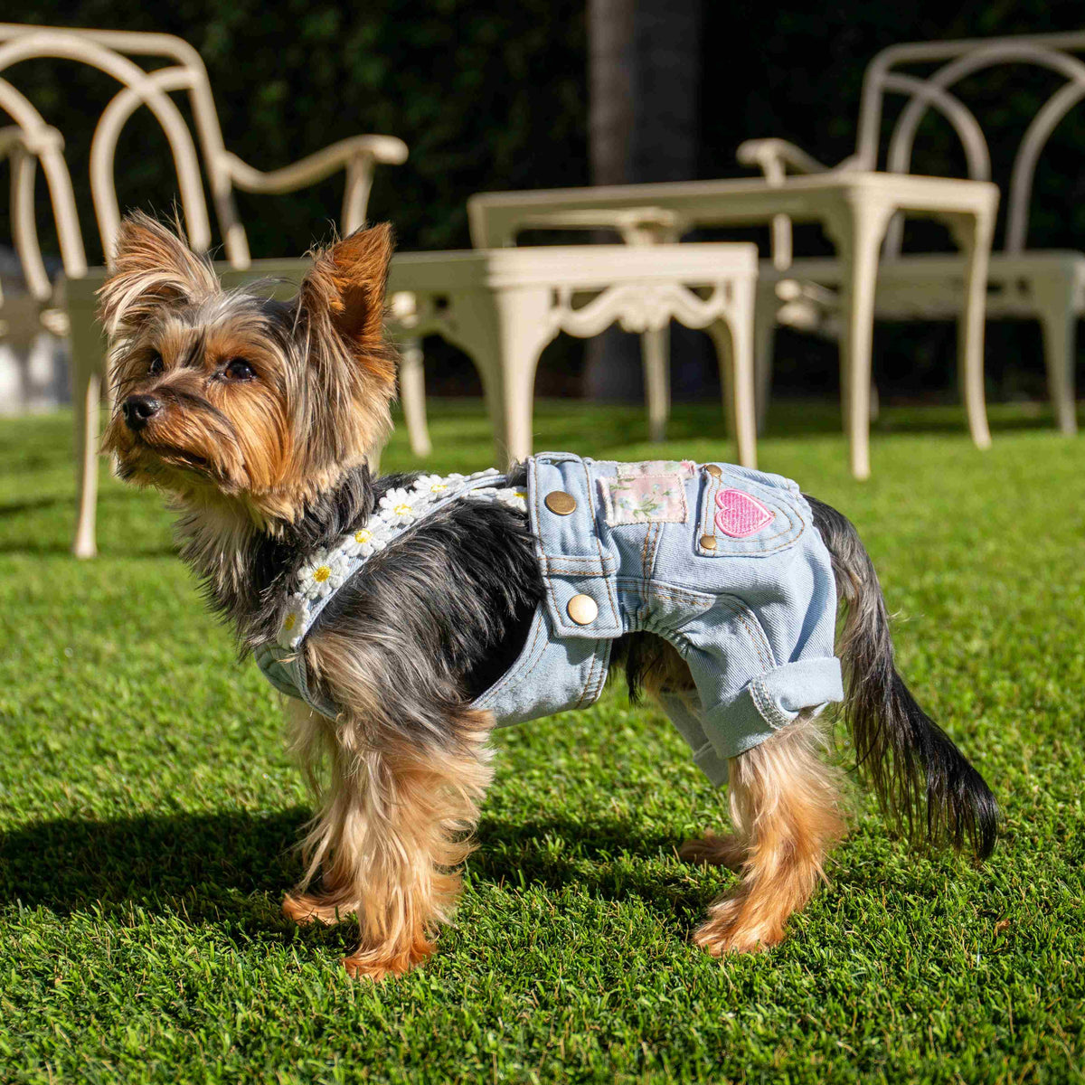 Heads or Tails Pup Floral Patchwork Dog Overalls