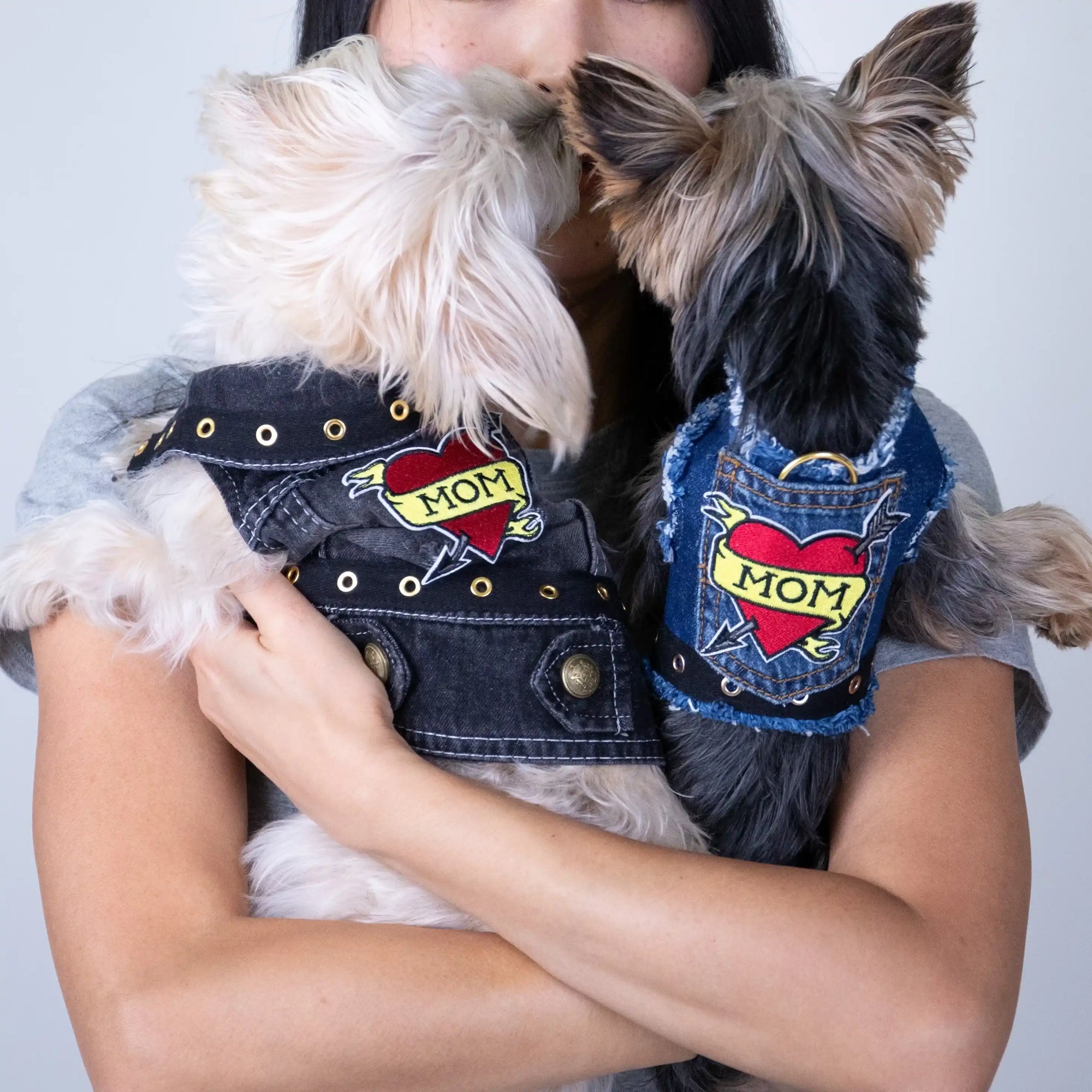 Heads or Tails Pup Love Mom Denim Dog Harness