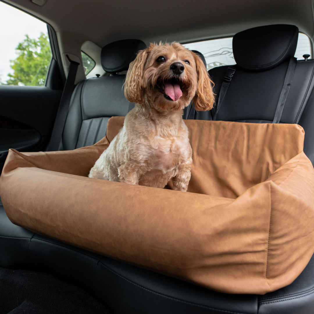 PupProtector Faux Leather Memory Foam Dog Car Bed Camel