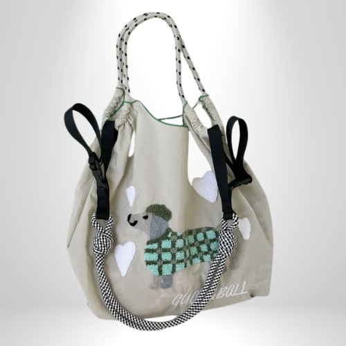 Womens Large Nylon Vintage Dog Classic Square String Handbag