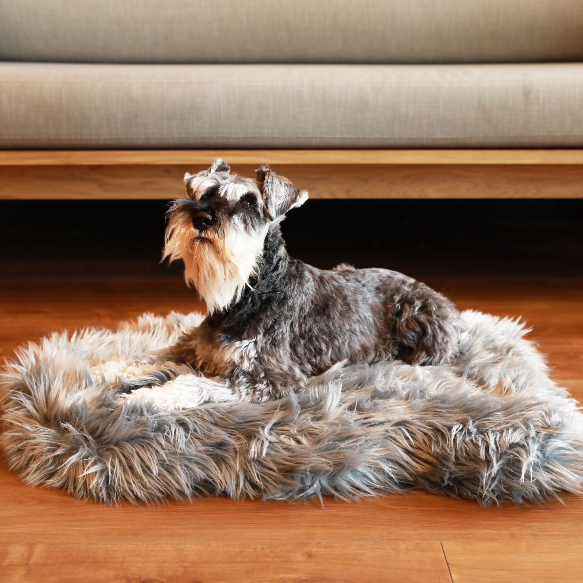 Puprug Faux Fur Orthopedic Dog Bed Curve Charcoal Grey