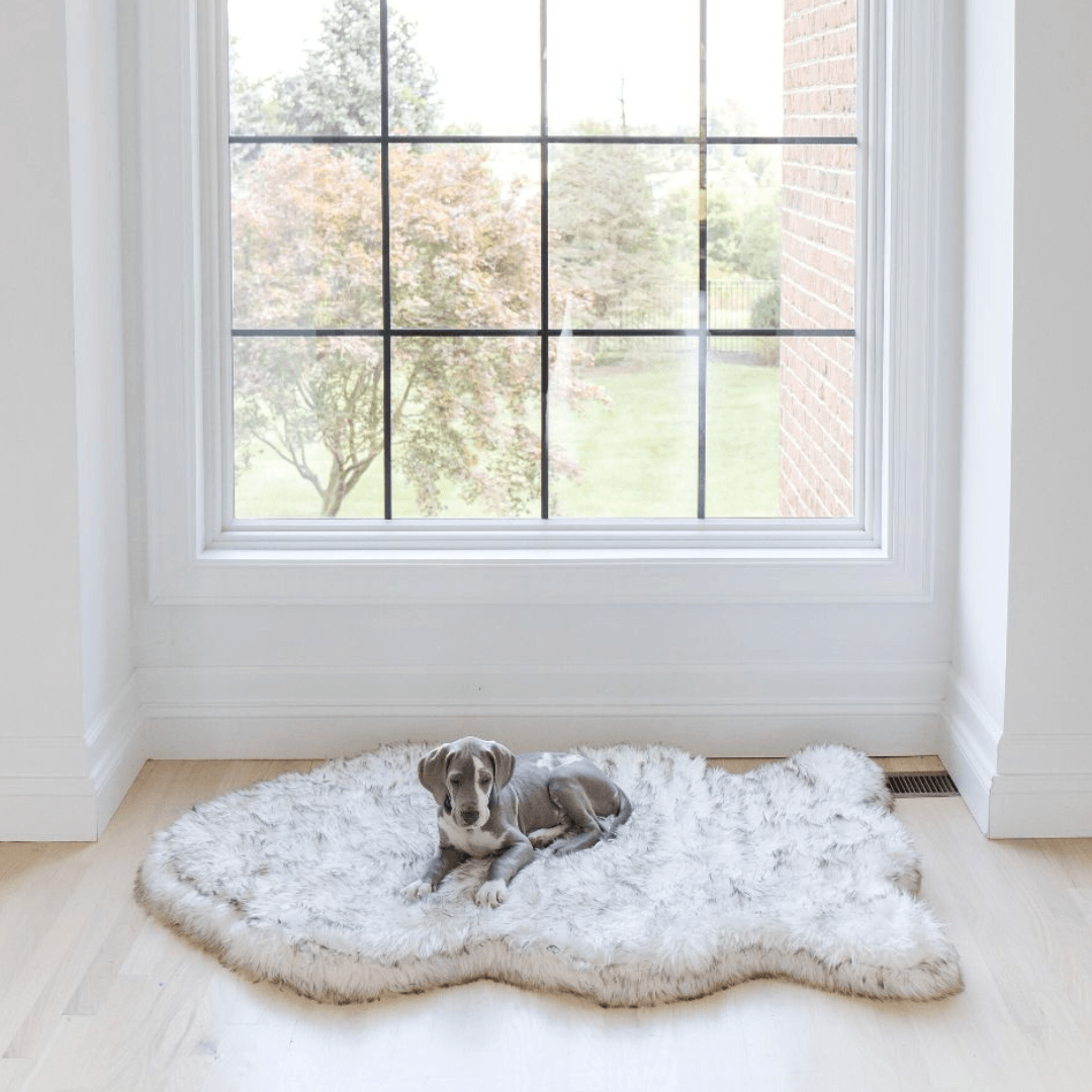 Puprug Faux Fur Orthopedic Dog Bed Curve White with Brown Accents