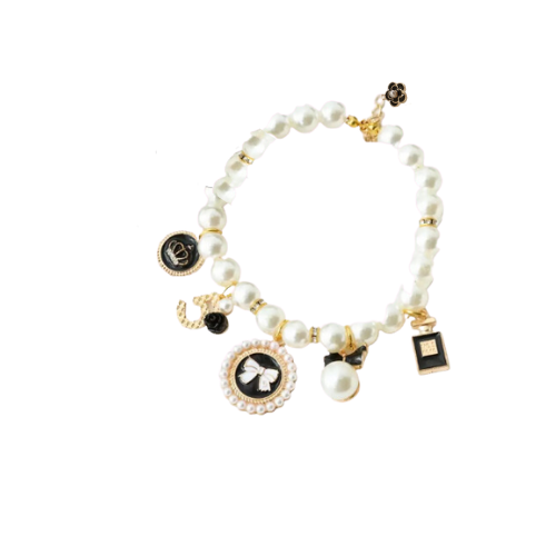 Bark 5th Ave., LLC Pearls and Bow Charm Dog Necklace Black pet supplies