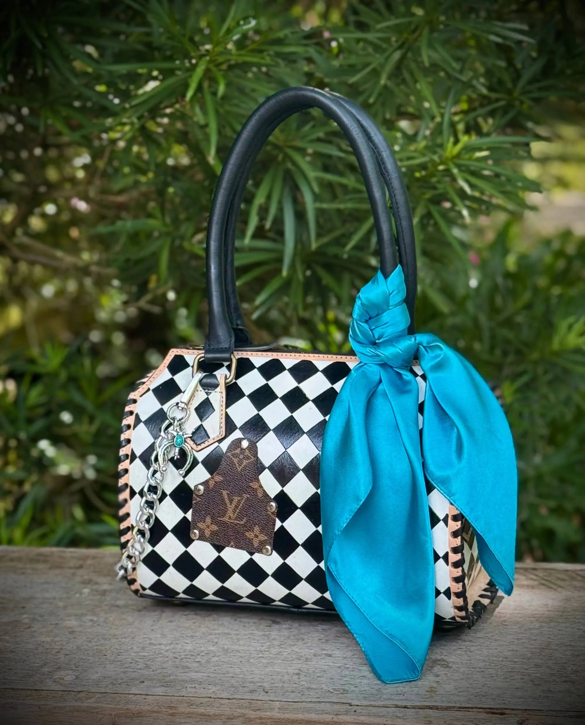 Upcycled LV Black & White Checkered Leather Speedy Bag
