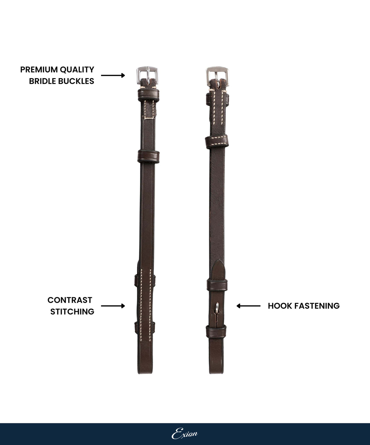 ExionPro Bridle Cheek Pieces With Hook Fastening - White Stitching - HT Animal Supply