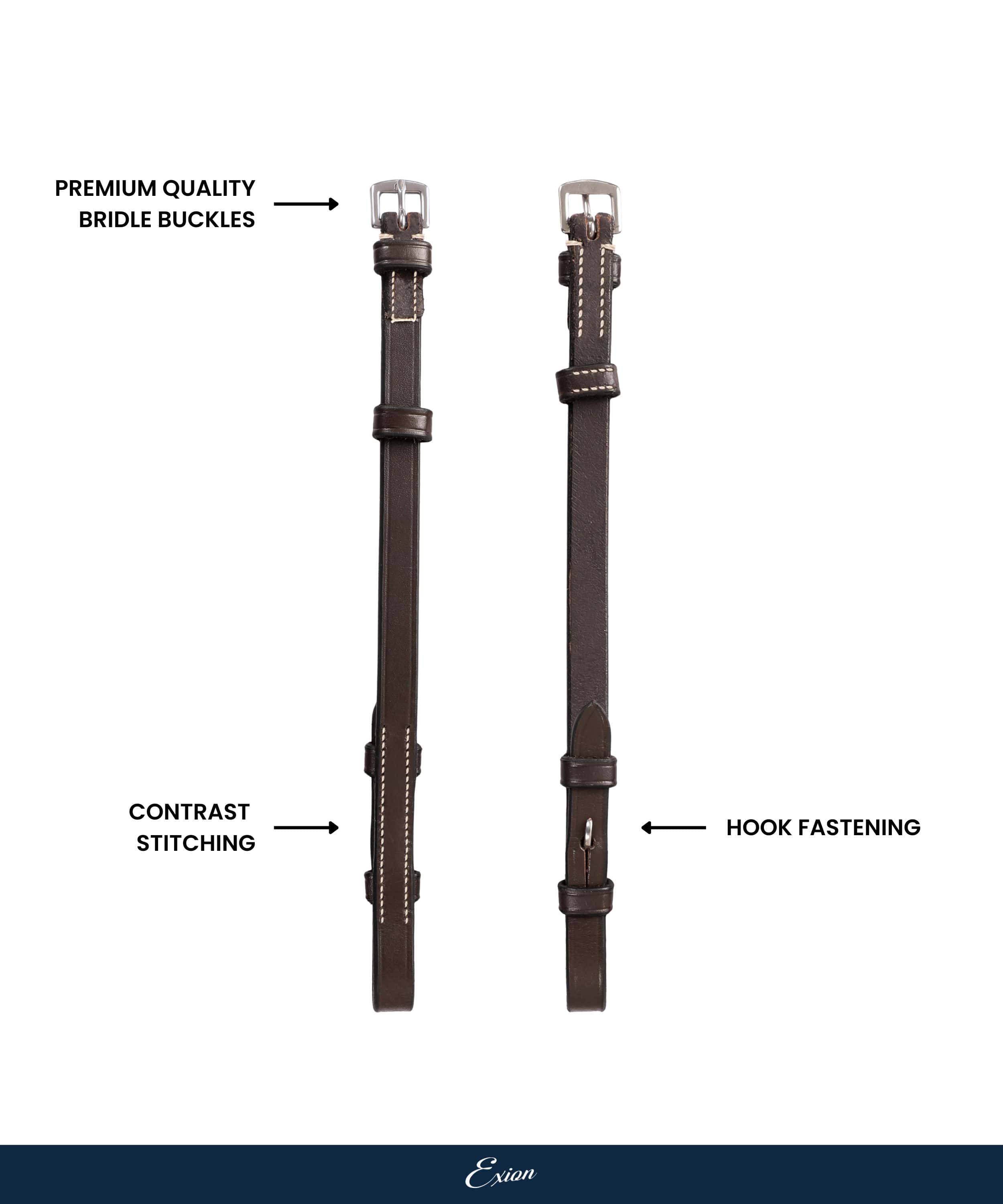 ExionPro Bridle Cheek Pieces With Hook Fastening - White Stitching - HT Animal Supply