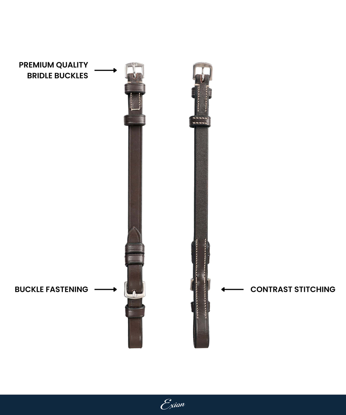 ExionPro Bridle Cheek Pieces With Buckle Fastening - White Stitching - HT Animal Supply