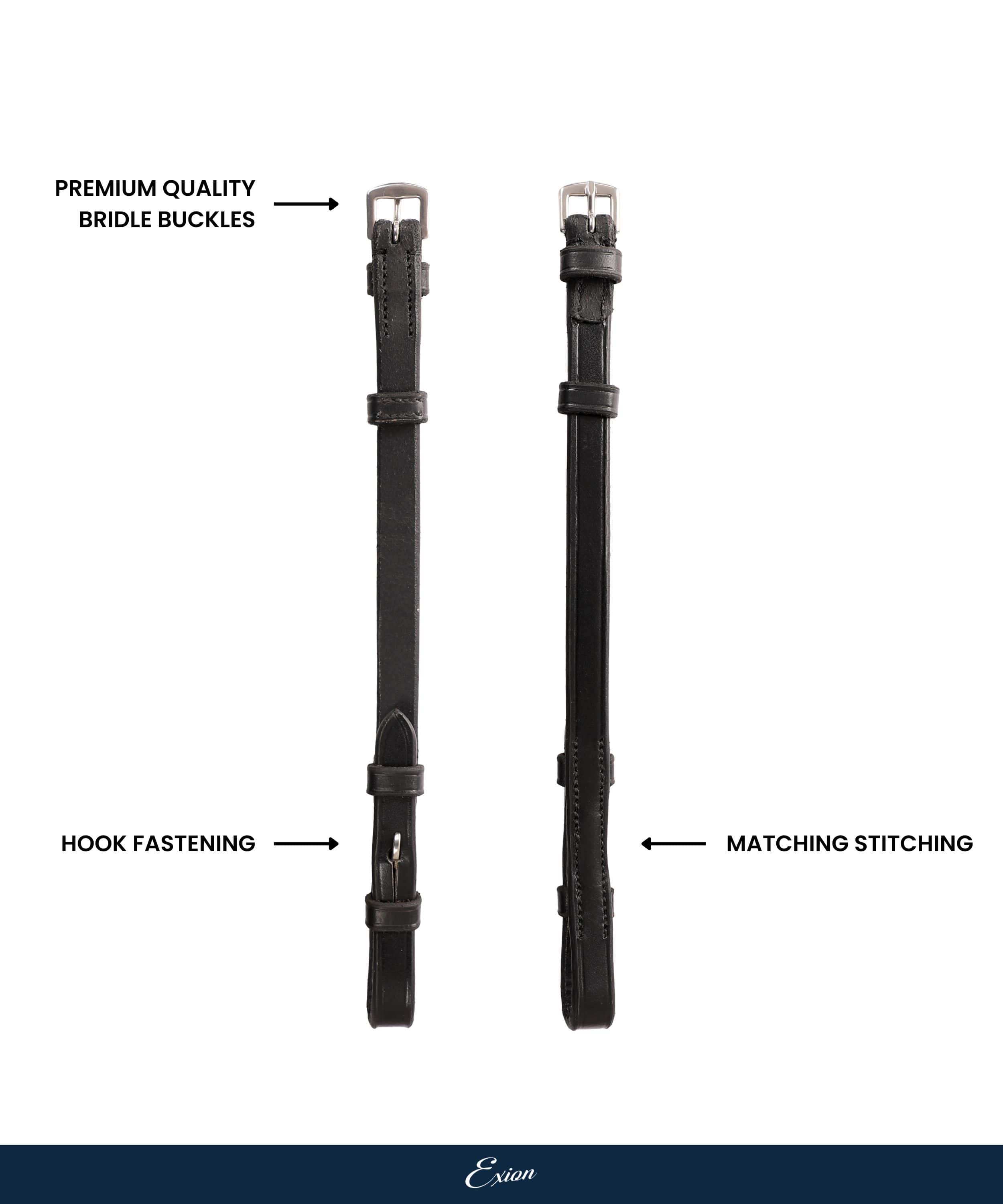 ExionPro Bridle Cheek Pieces With Hook Fastening - Matching Stitching