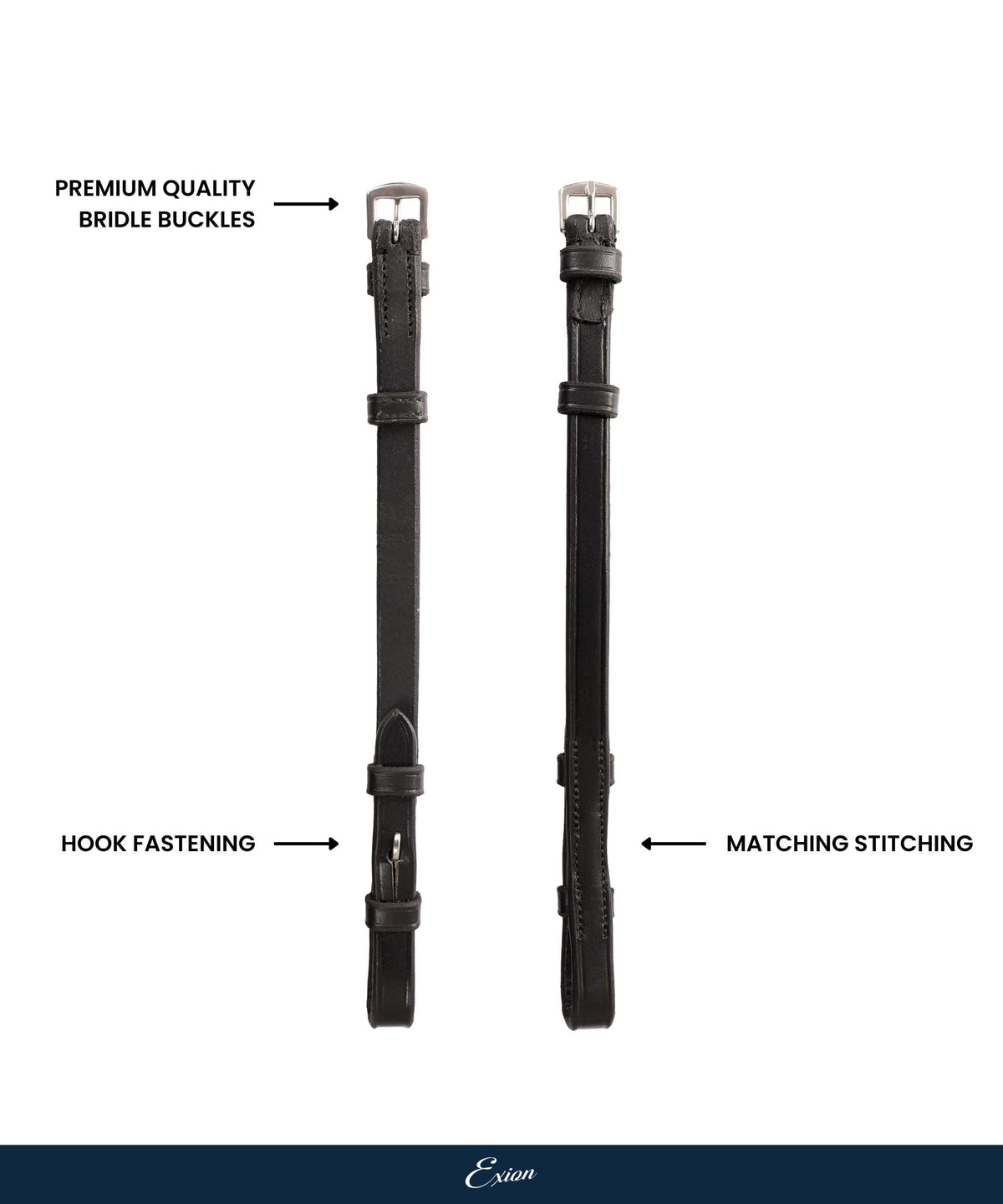 ExionPro Bridle Cheek Pieces With Hook Fastening - Matching Stitching - HT Animal Supply