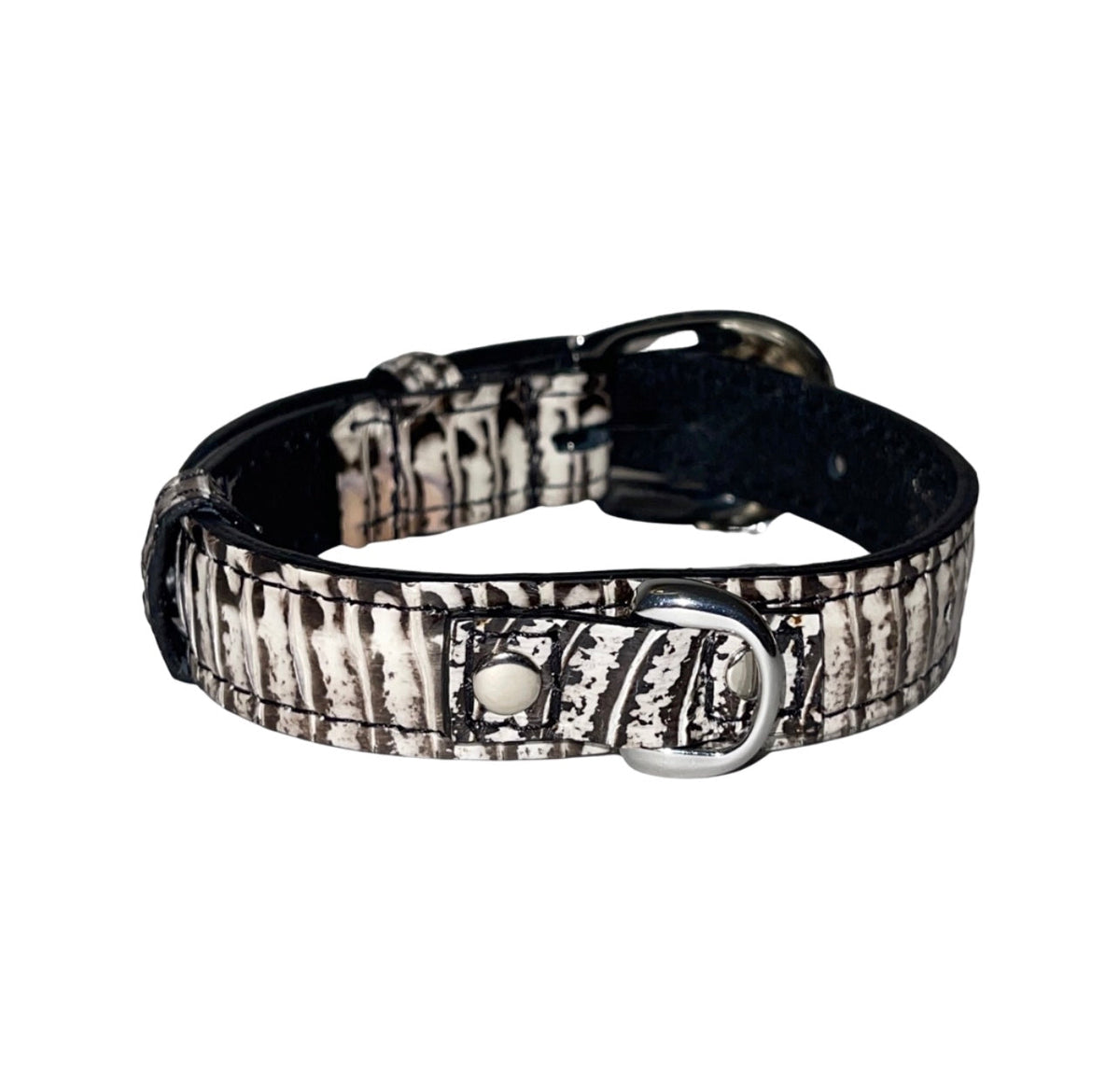 Allysa Payne XS 7"-14" Black & White Custom Snake Dog Collar/Custom Silver Oval Italian Hardware