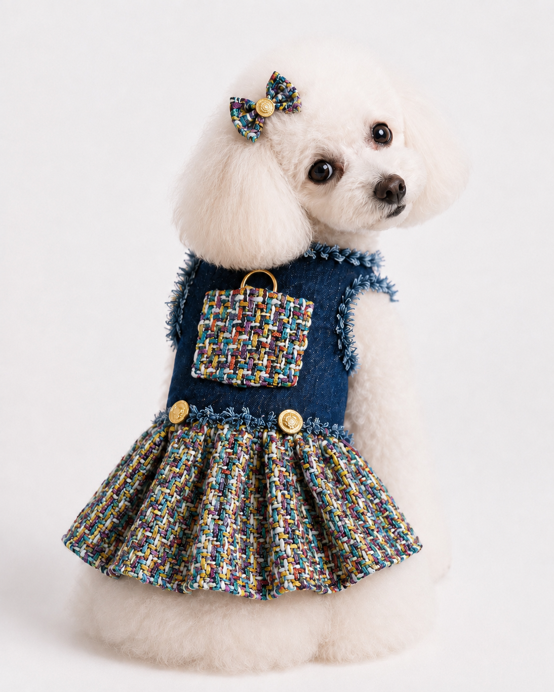 Heads or Tails Pup Denim & Tweed Couture Dog Dress