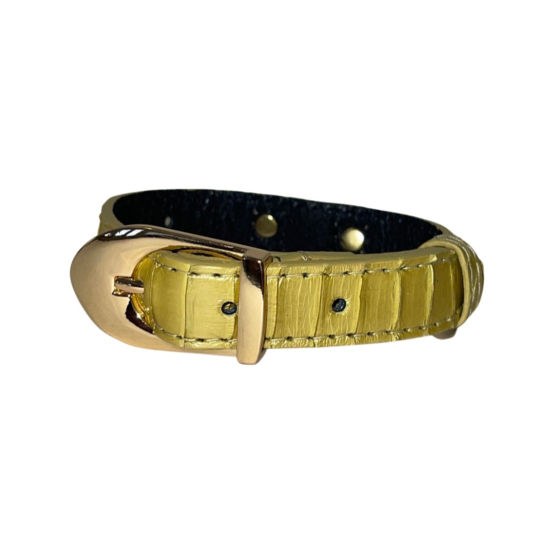 Allysa Payne XS/S 7"-14" Light Yellow Patent Custom Snake Dog Collar/Custom Gold Italian Hardware