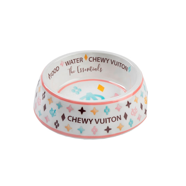 Haute Diggity Dog White Chewy Vuiton Dog Bowl