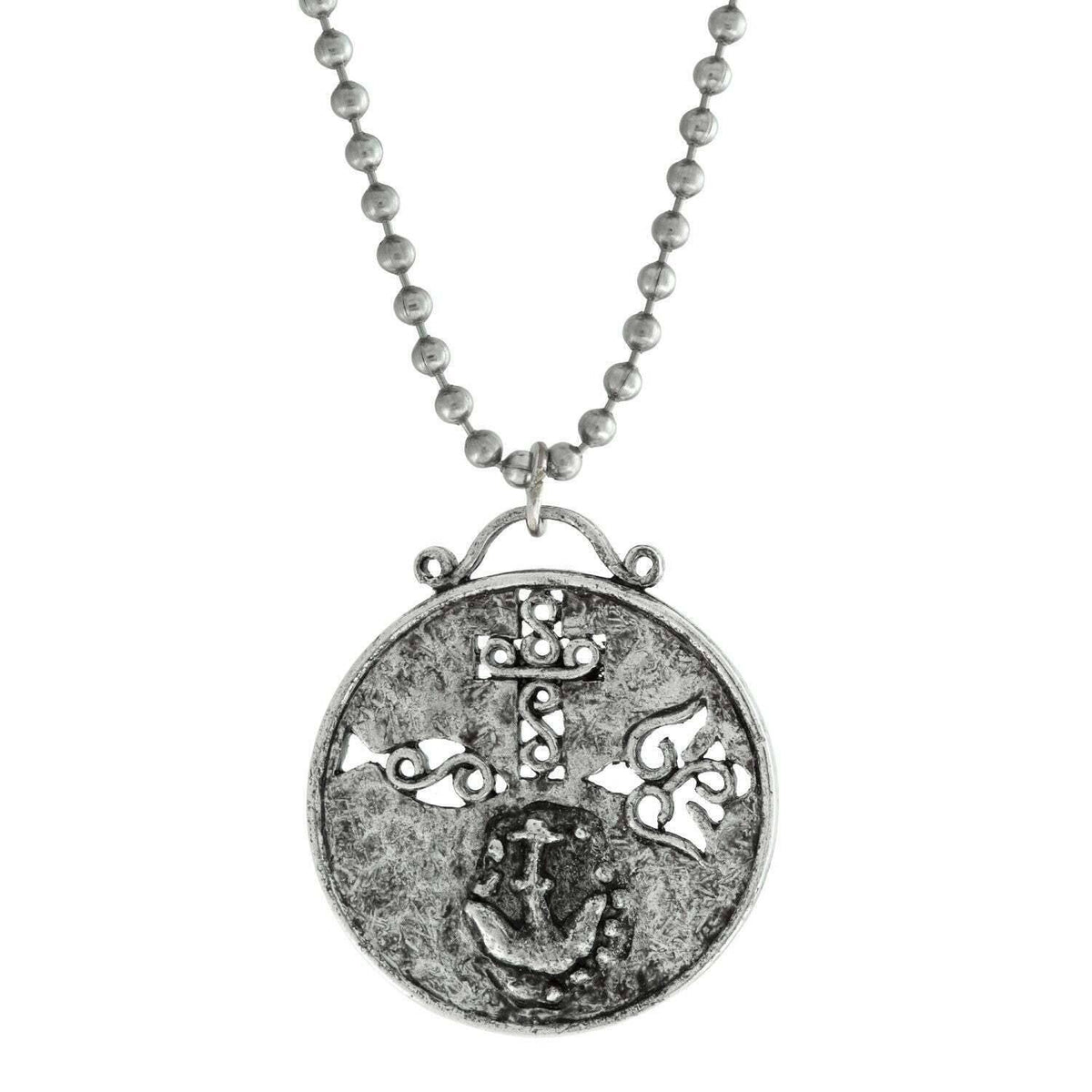 1928 Jewelry Cross Dove Fish And Anchor Round Medallion Pendant Necklace 22 Inch